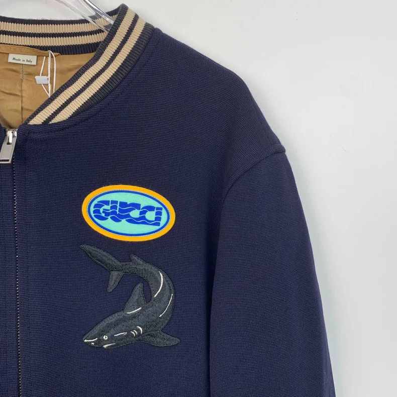 Gucci Gucci Dark blue pattern embroidered wool stand-up collar zi Size US M / EU 48-50 / 2 - 3 Thumbnail