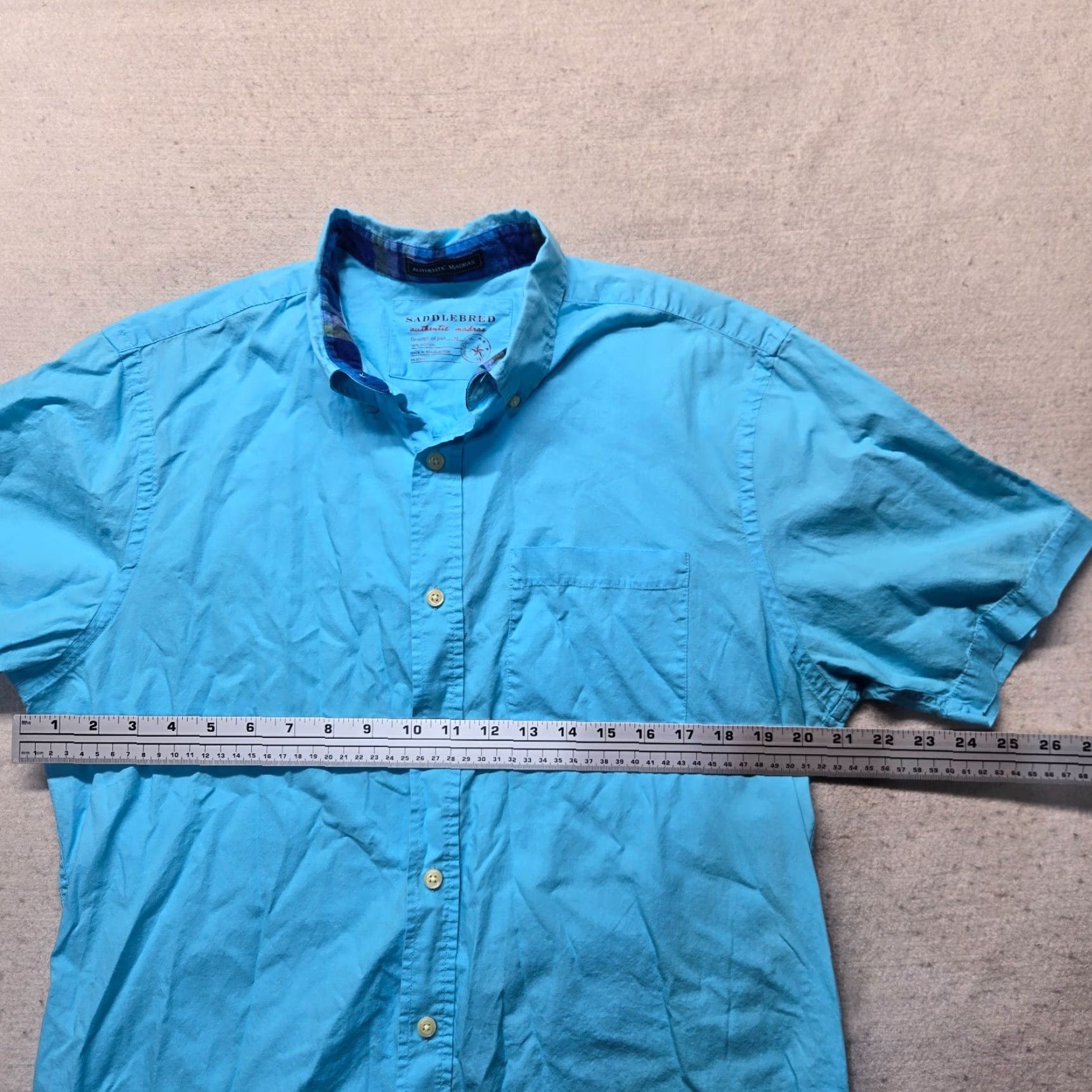 Vintage Saddlebred Shirt Button-Up Solid Blue 100% Cotton Adult Men’s Size M Medium Short Sleeve Collared Button Front Easy Care Size US M / EU 48-50 / 2 - 4 Thumbnail