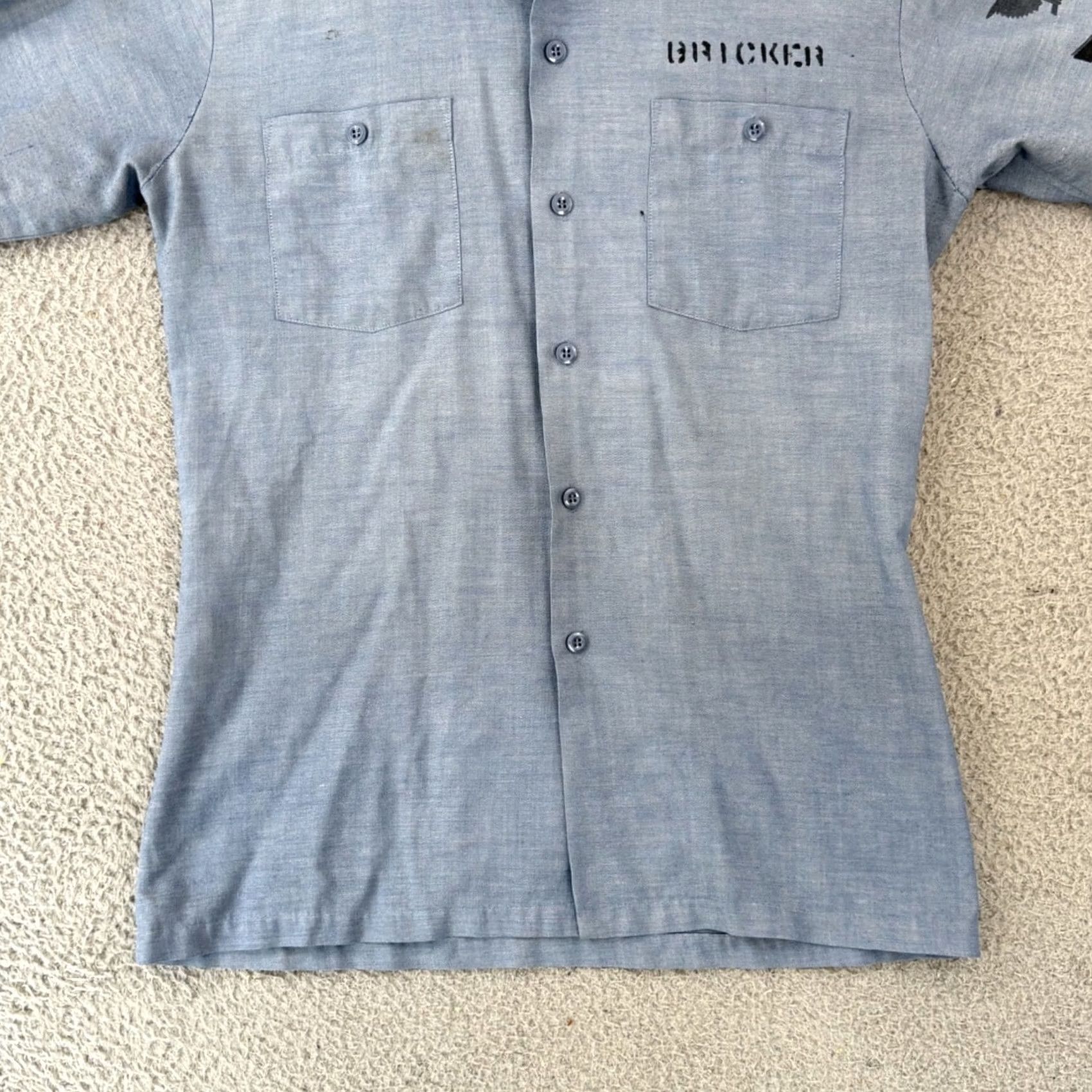 Vintage VINTAGE Seafarer Shirt Mens Small Chambray Button Up 60s USA Navy Seafarer Blue Cotton Blend Short Sleeve Size US S / EU 44-46 / 1 - 2 Thumbnail