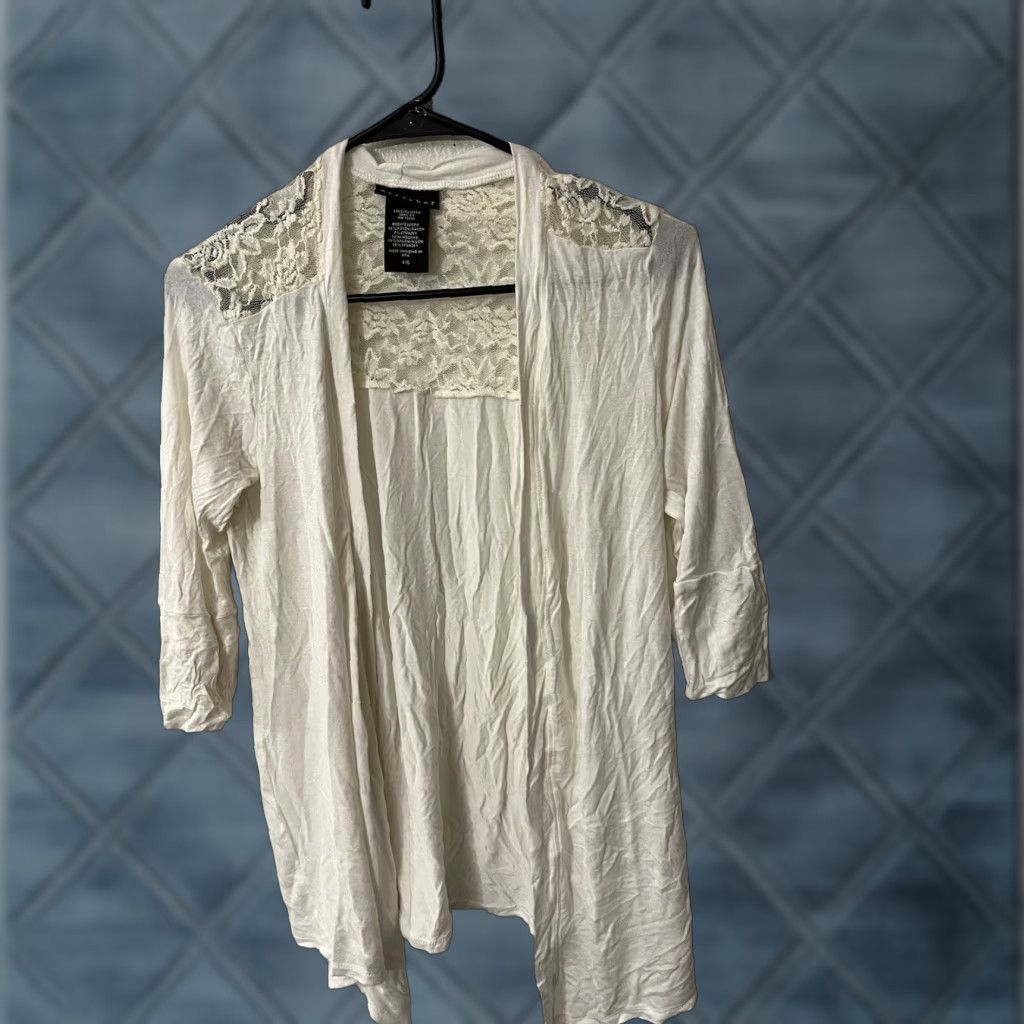 Vintage VINTAGE Metaphor Women's Open Knit TUNIC Cardigan Sweater L White Lightweight Cotton/ Rayon Size L / US 10 / IT 46 - 1 Thumbnail