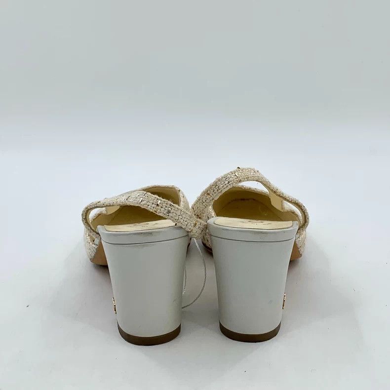 Chanel Chanel White woven tweed stitching thick high-heeled sanda Size US 7 / IT 37 - 4 Thumbnail