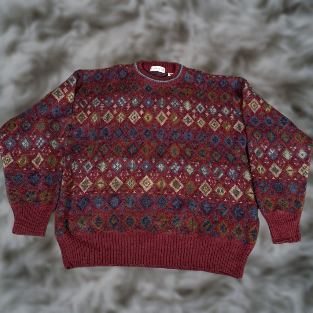 Vintage VINTAGE Collectif Geometric Sweater Mens L Wool Mohair Blend Made In Italy Red 90s Preppy READ! Size US L / EU 52-54 / 3 - 1 Thumbnail