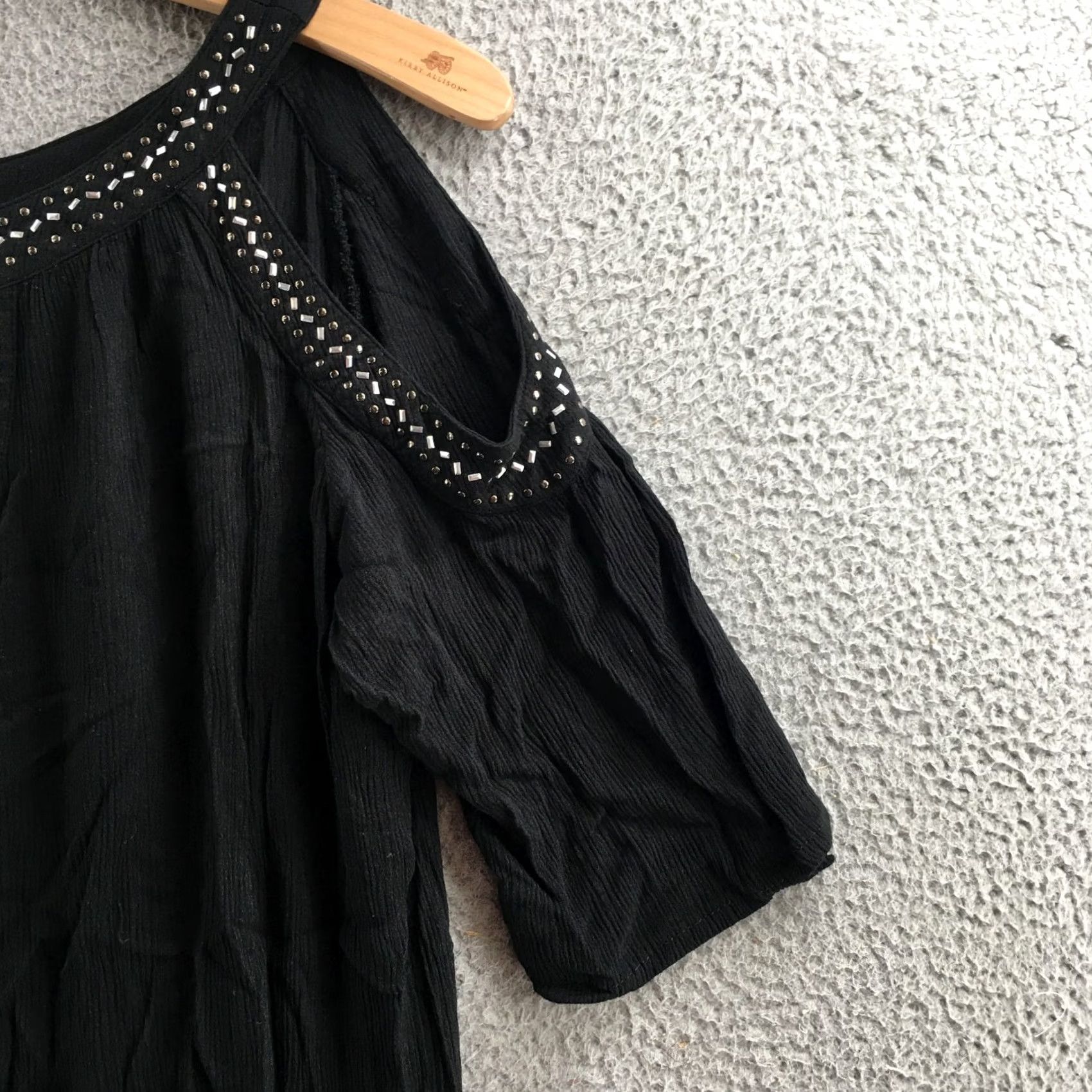 Vintage Knox Rose Blouse Womens XL Solid Black Cold Shoulder Studded 3/4 Sleeve Top Size XL / US 12-14 / IT 48-50 - 4 Thumbnail