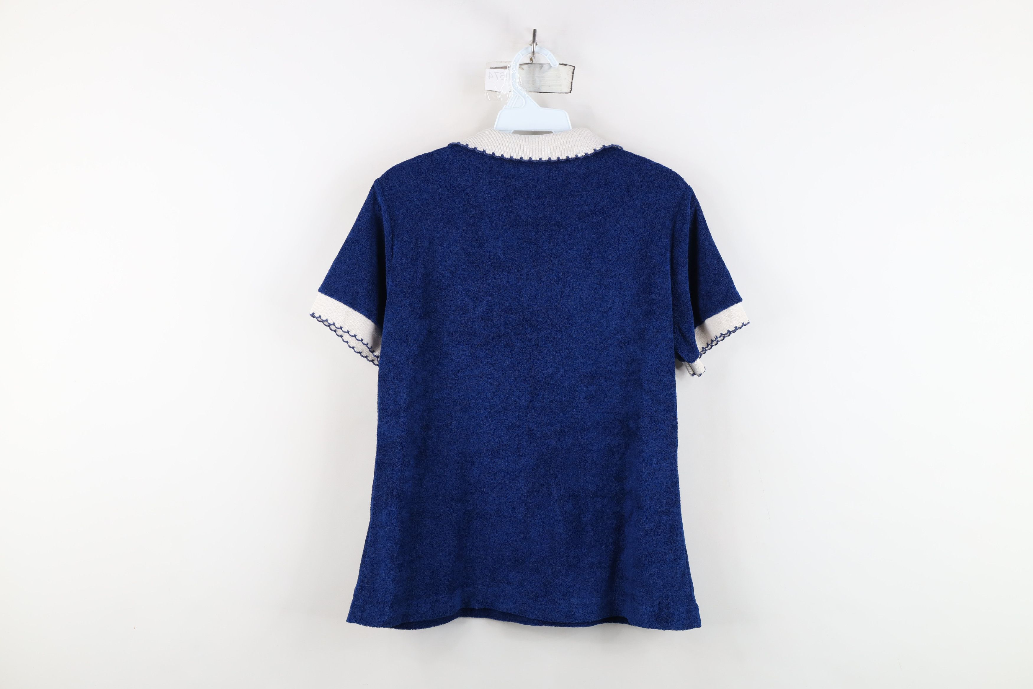 Vintage Vintage 70s Streetwear Blank Terry Cloth Polo Shirt Blue USA Size L / US 10 / IT 46 - 9 Thumbnail