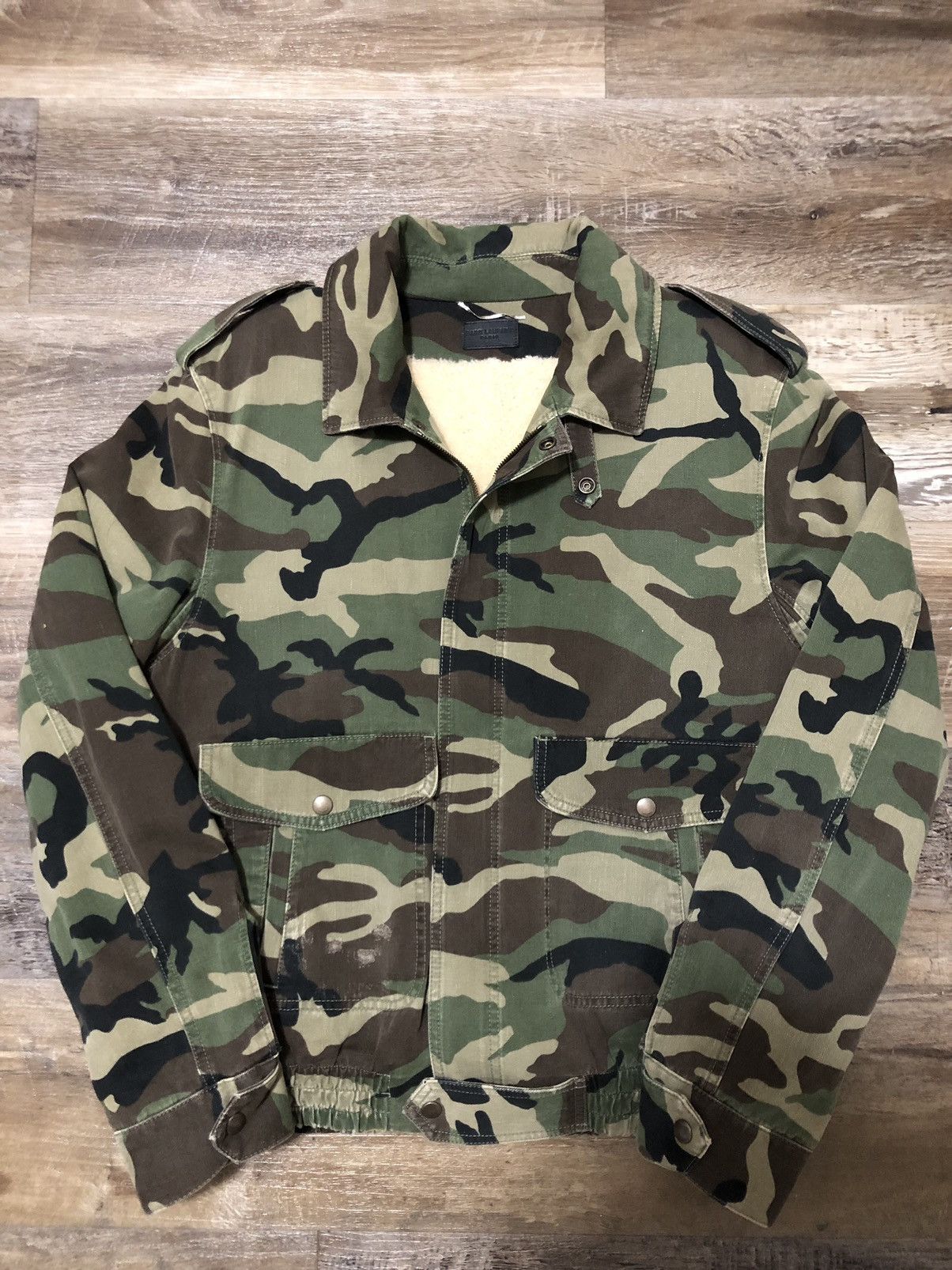 Anthony Vaccarello Saint Laurent Paris FW19 Sherling Camo Bomber Size US XL / EU 56 / 4 - 1 Thumbnail