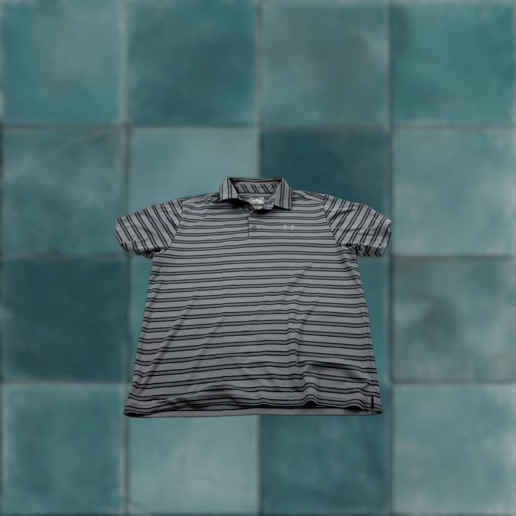 Under Armour Under Armour Polo Shirt Mens L Gray Striped HeatGear Golf Athletic Loose Fit Size US L / EU 52-54 / 3 - 1 Thumbnail