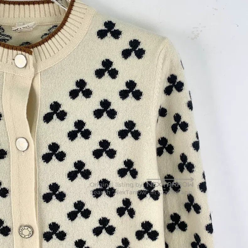 Hermes Hermes Beige Four-Leaf Clover Embroidered Cashmere Crewnec Size XXS / US 00 / IT 34 - 3 Thumbnail