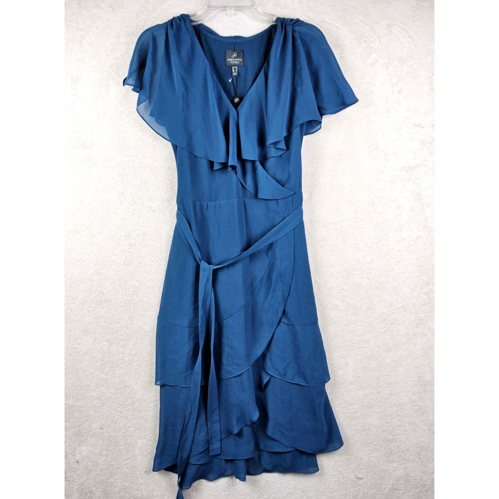 Adrianna Papell Adrianna Papell Women's Chiffon Flutter Dress Blue Size 4 Midi 43" Zip Womens Size S / US 4 / IT 40 - 2 Thumbnail