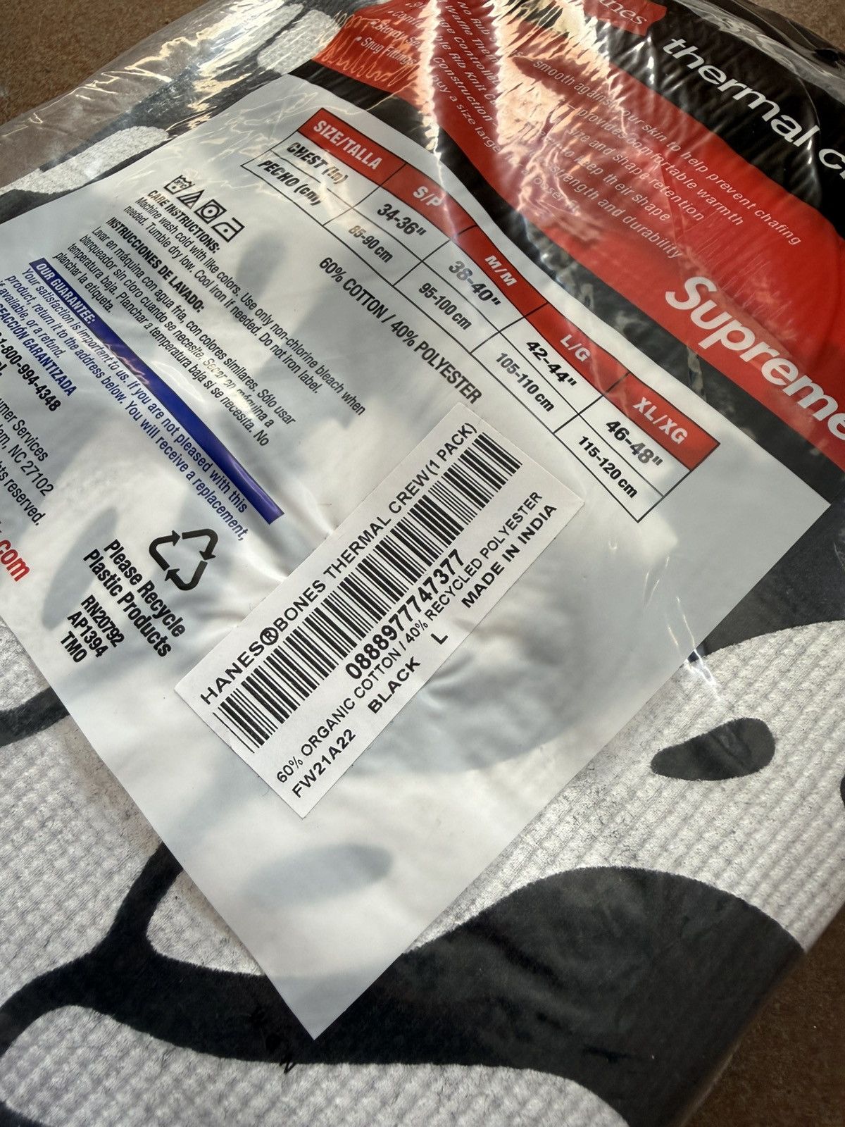 Hanes × Supreme Supreme x Hanes Bone Skeleton Thermal Black Large Size US L / EU 52-54 / 3 - 10 Thumbnail