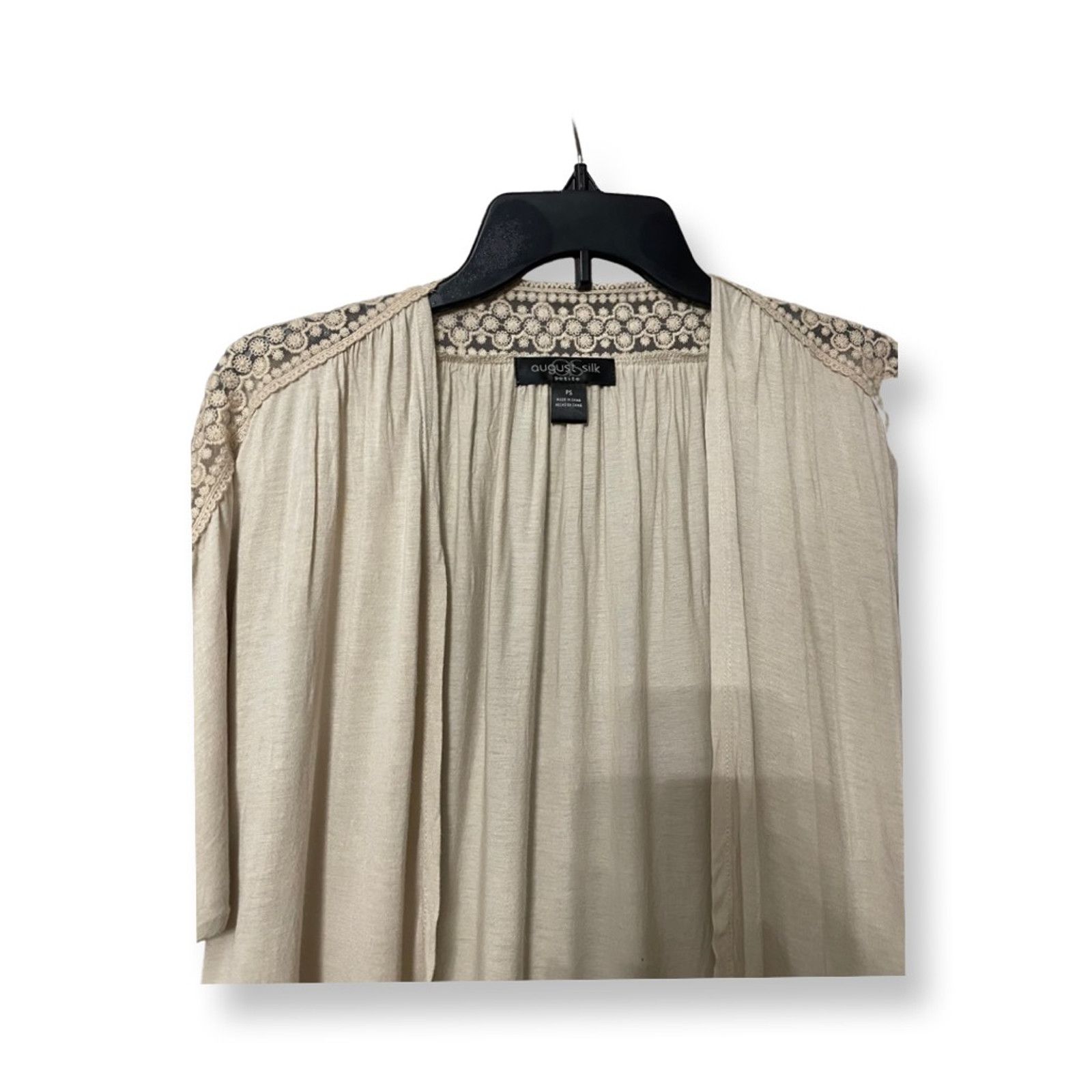 Other August Silk Cardigan Batwing Lace Trim Open Front Beige W PS Size S / US 4 / IT 40 - 2 Thumbnail