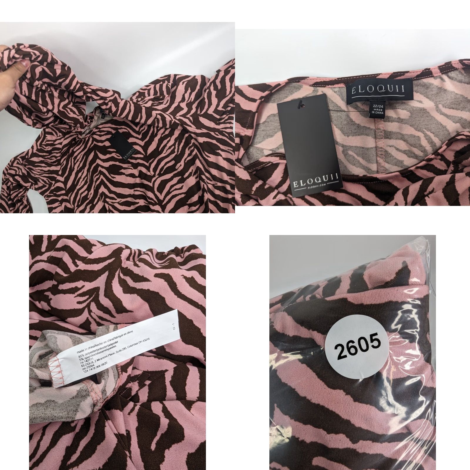 Vintage Eloquii Women’s Plus Size 22/24 Pink Brown Animal Print Scarf Neck Dress NWT Size 3XL / US 20-22 - 8 Thumbnail