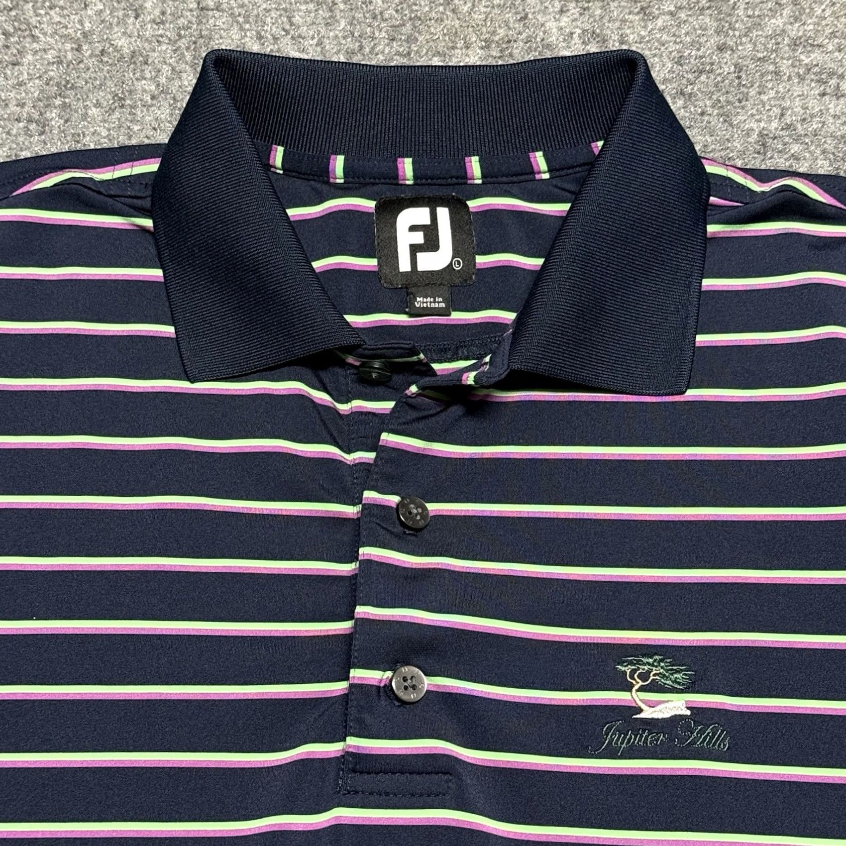 Footjoy FootJoy Polo Shirt Mens L Blue Striped Florida Golf Club Logo Short Sleeve Moisture Wicking Regular Fit Polo Shirt MensSize L Florida Logo Golf Size US L / EU 52-54 / 3 - 2 Thumbnail