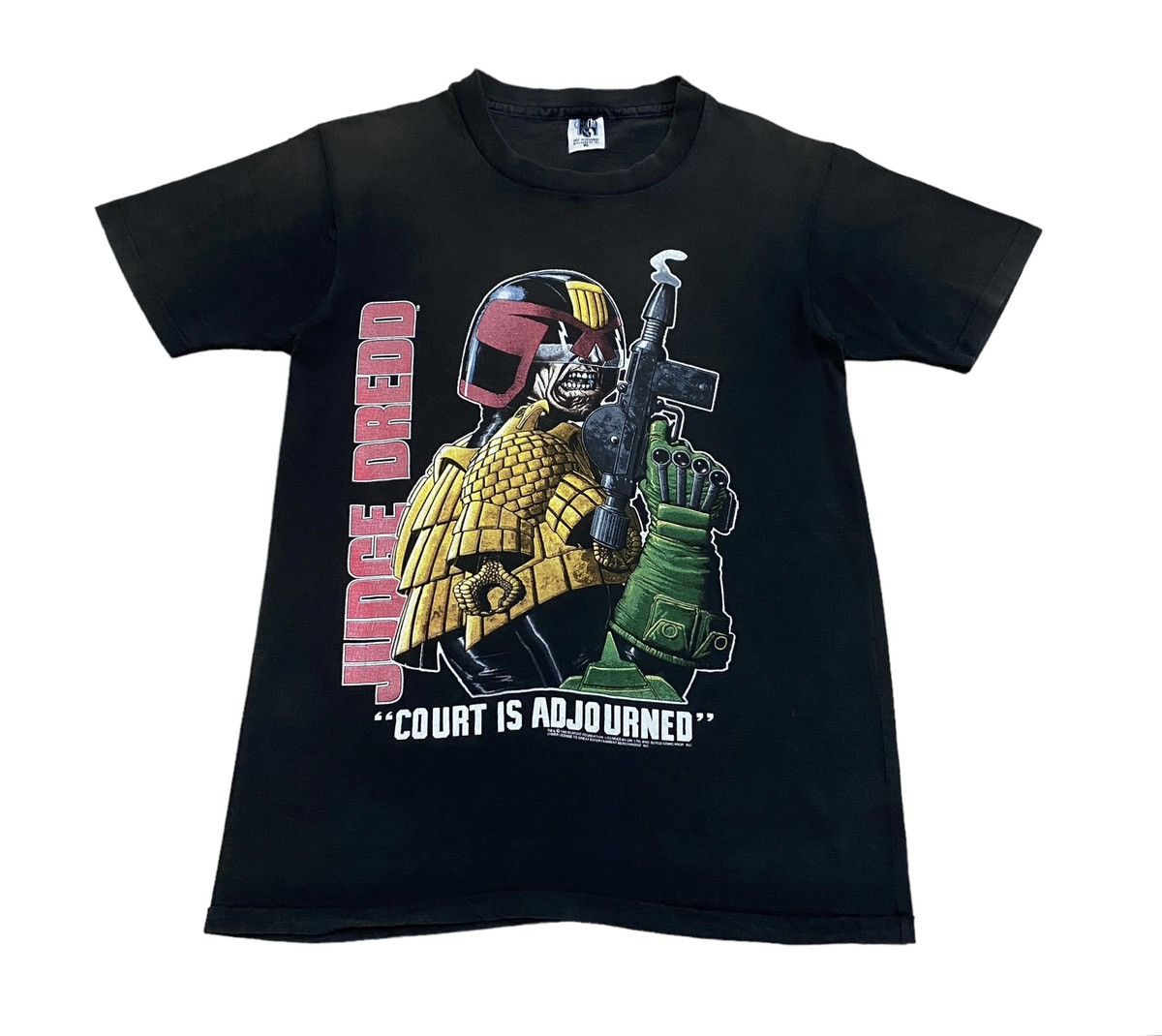 image of Made In USA x Movie Design Vintage Action Movie Judge Dredd T-Shirt 1995S in Black, Men's (Size XL)