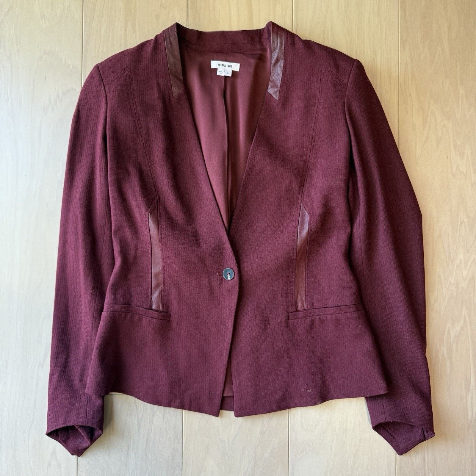 Helmut Lang Helmut Lang Blazer Women's 4 Maroon Designer V Neck Single Size S / US 4 / IT 40 - 2 Thumbnail