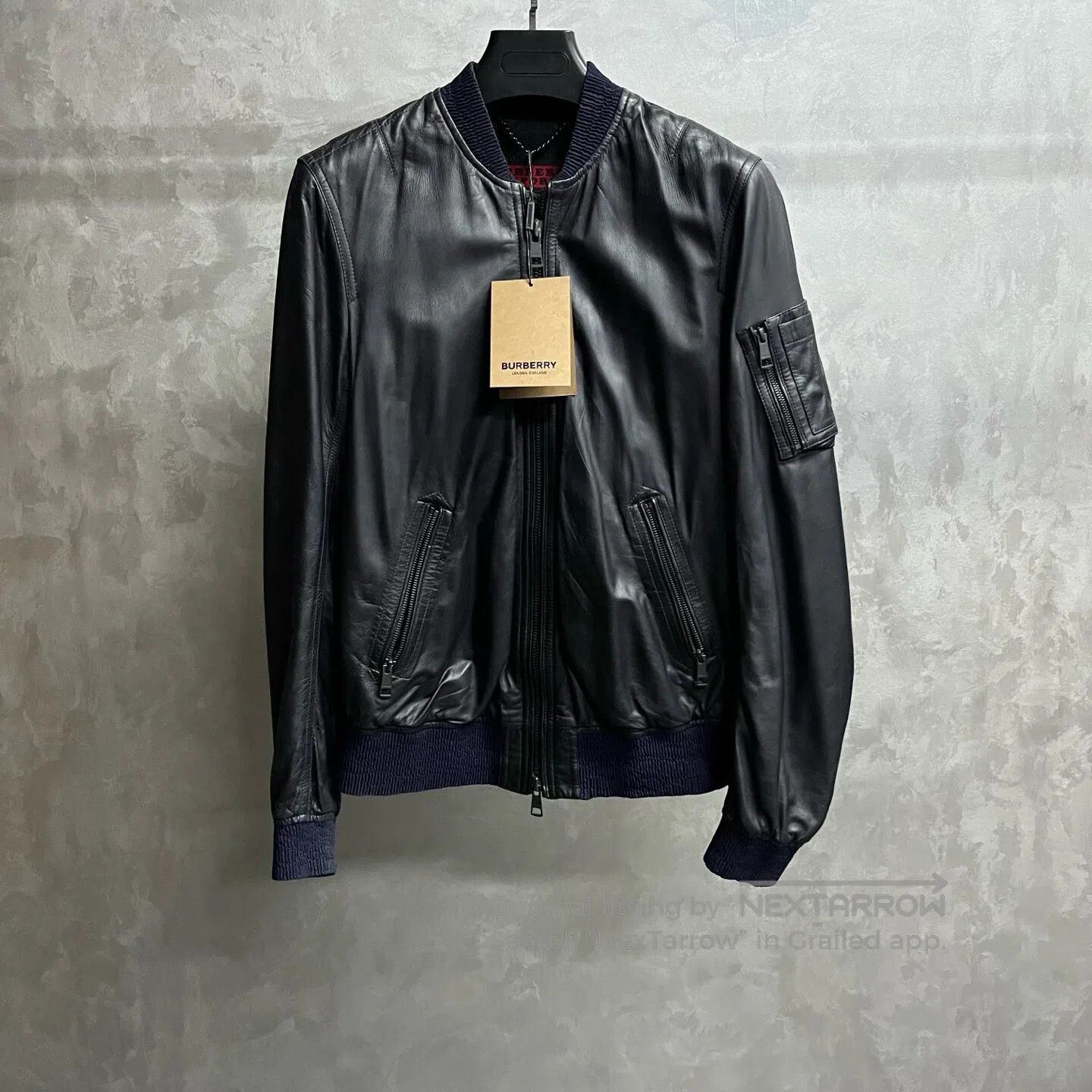 Burberry Burberry Blue solid-color leather jacket with a stand-up c Size US M / EU 48-50 / 2 - 1 Thumbnail