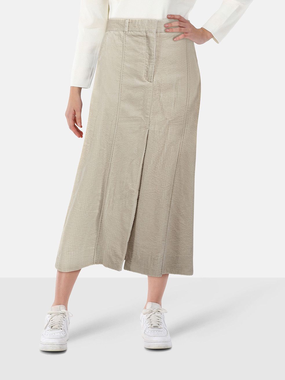 ME+EM Cream Corduroy Midi Skirt Size 32" / US 10 / IT 46 - 1 Thumbnail