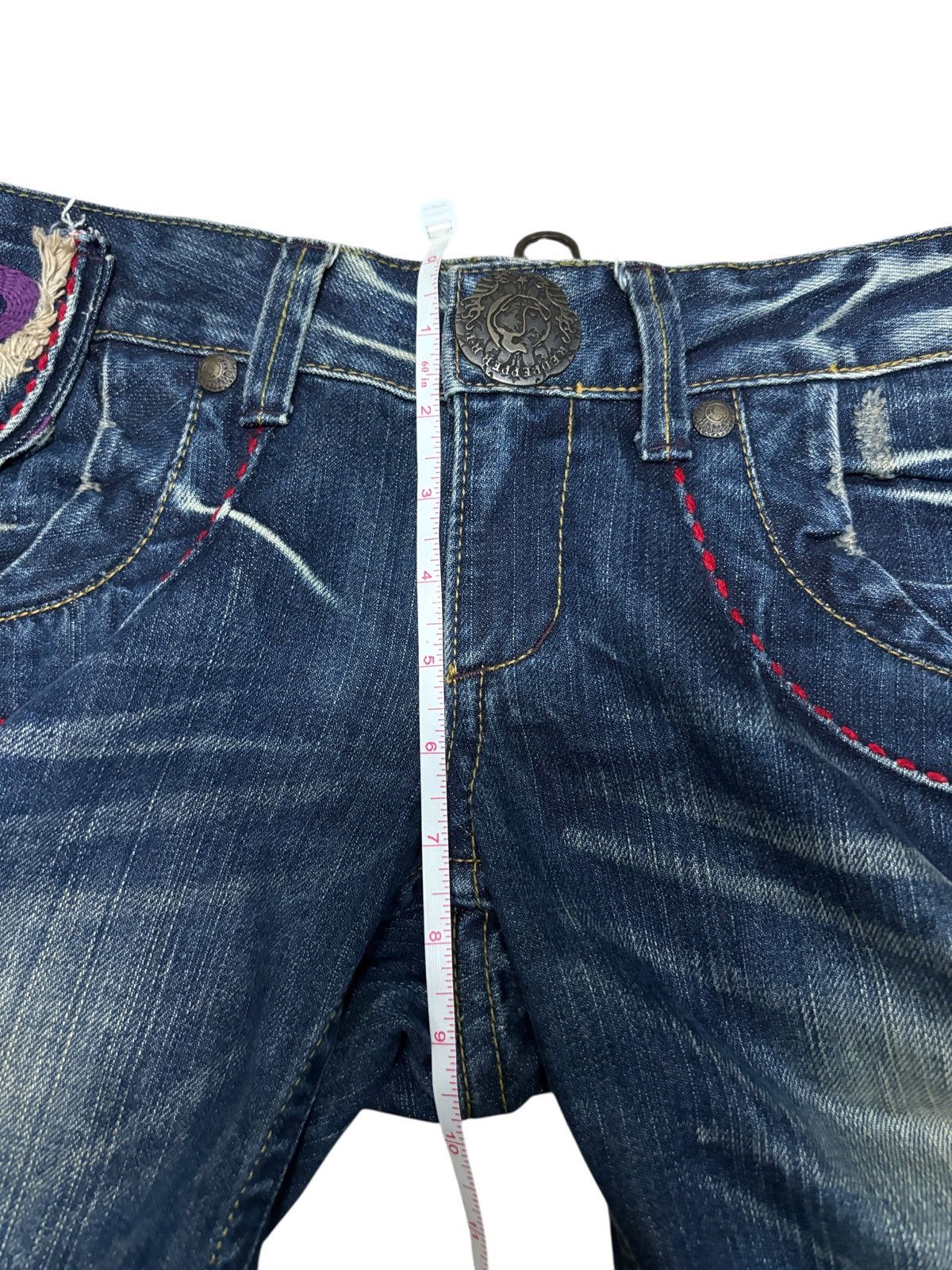Japanese Brand Y2K Red Pepper Wide Flare Denim Jeans Size 30" / US 8 / IT 44 - 10 Thumbnail