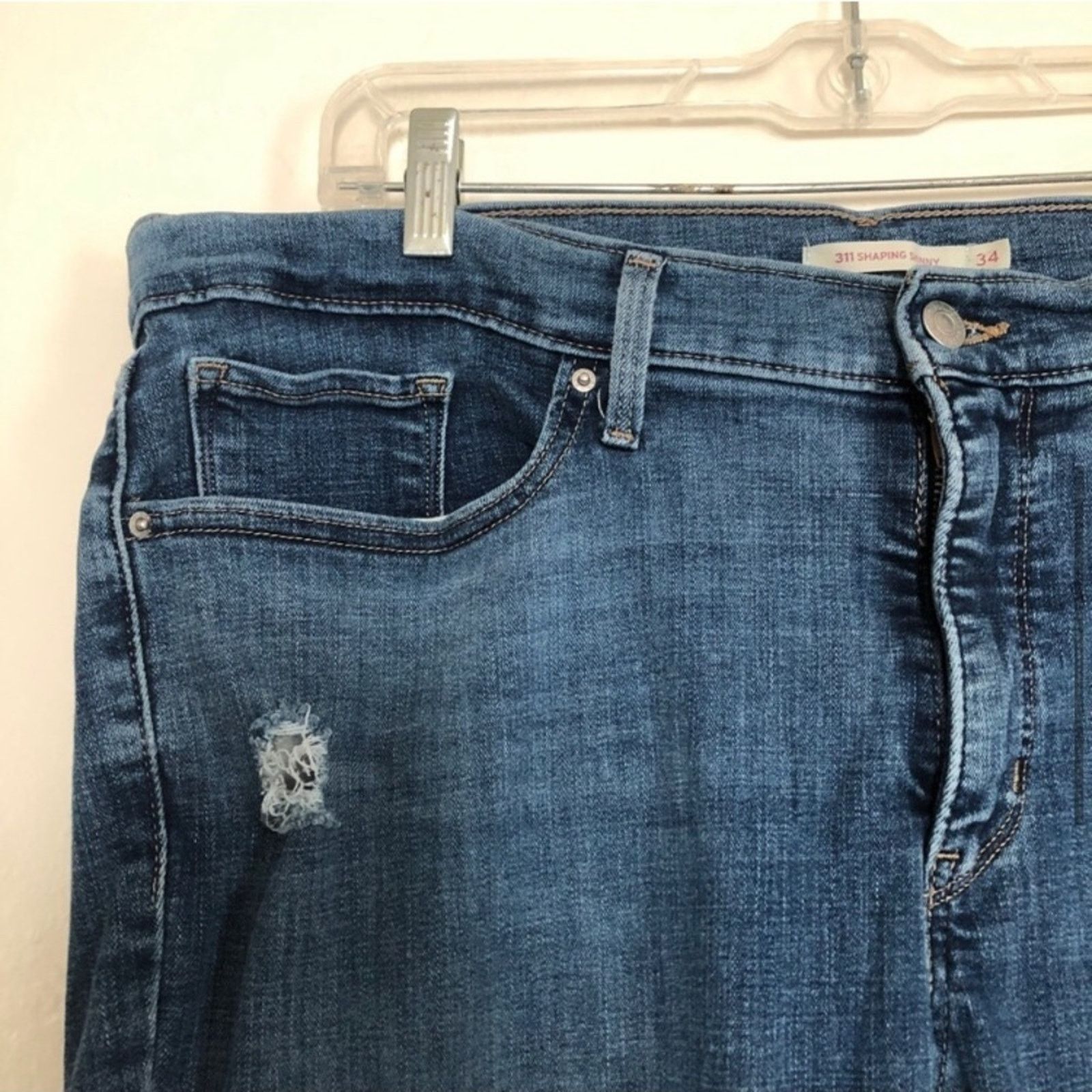 Levi's Levi's Jeans Shaping Skinny Distress Blue Denim Jeans Pants Size 34" / US 12 / IT 48 - 8 Thumbnail