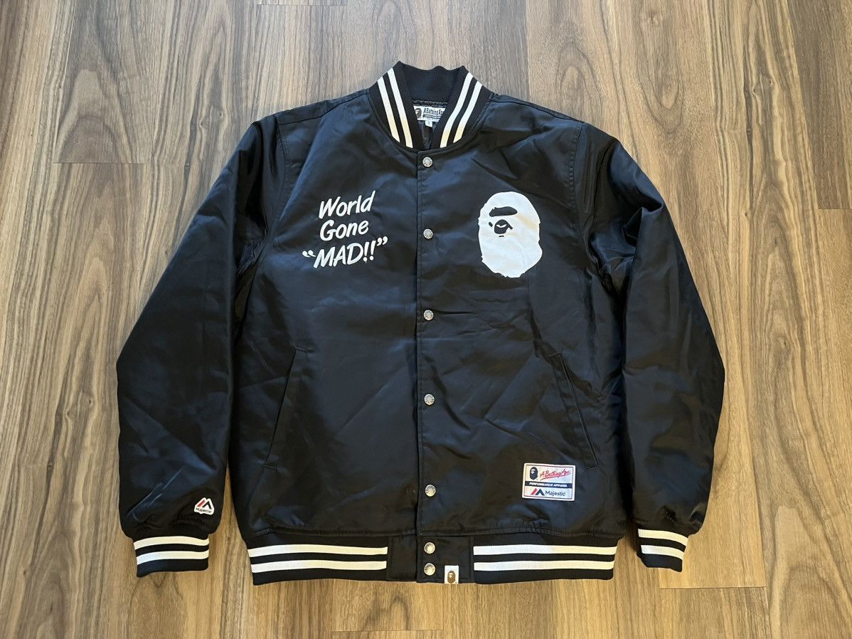 image of Bape x Majestic Baseball Varsity Jacket in Black, Men's (Size 2XL)