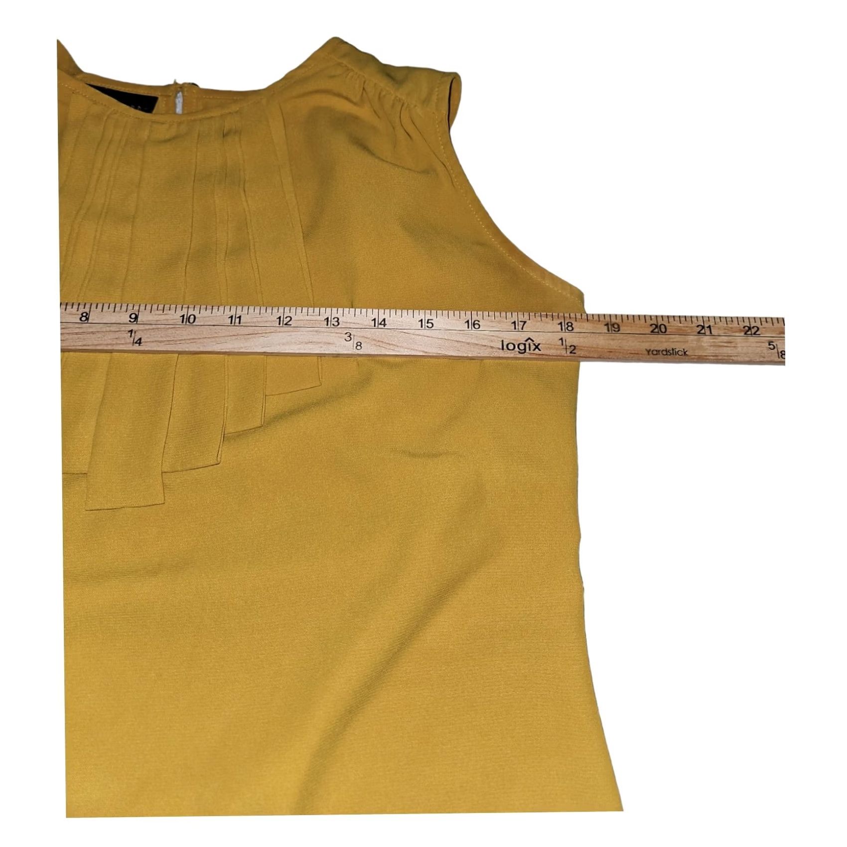 Vintage Apostrophe Blouse Top Sleeveless Women's S Ruffle Accent Crew Neck Pullover Back Button Mustard Yellow Polyester Size S / US 4 / IT 40 - 3 Thumbnail