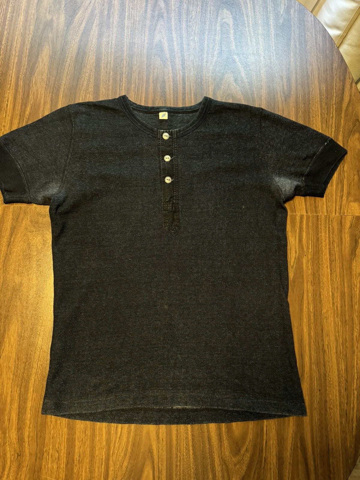 image of Pure Blue Japan Indigo Loopback Henley Size 3, Men's