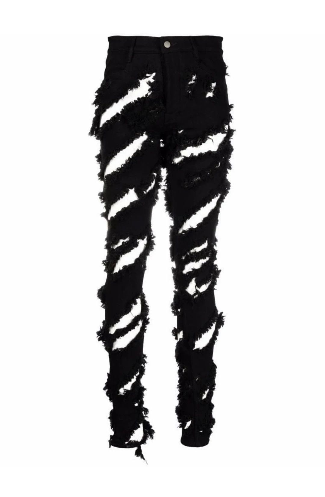Rick Owens Rick Owens Black & White Double Layer Heavy Destroyed Jeans Size US 26 / EU 42 - 1 Thumbnail