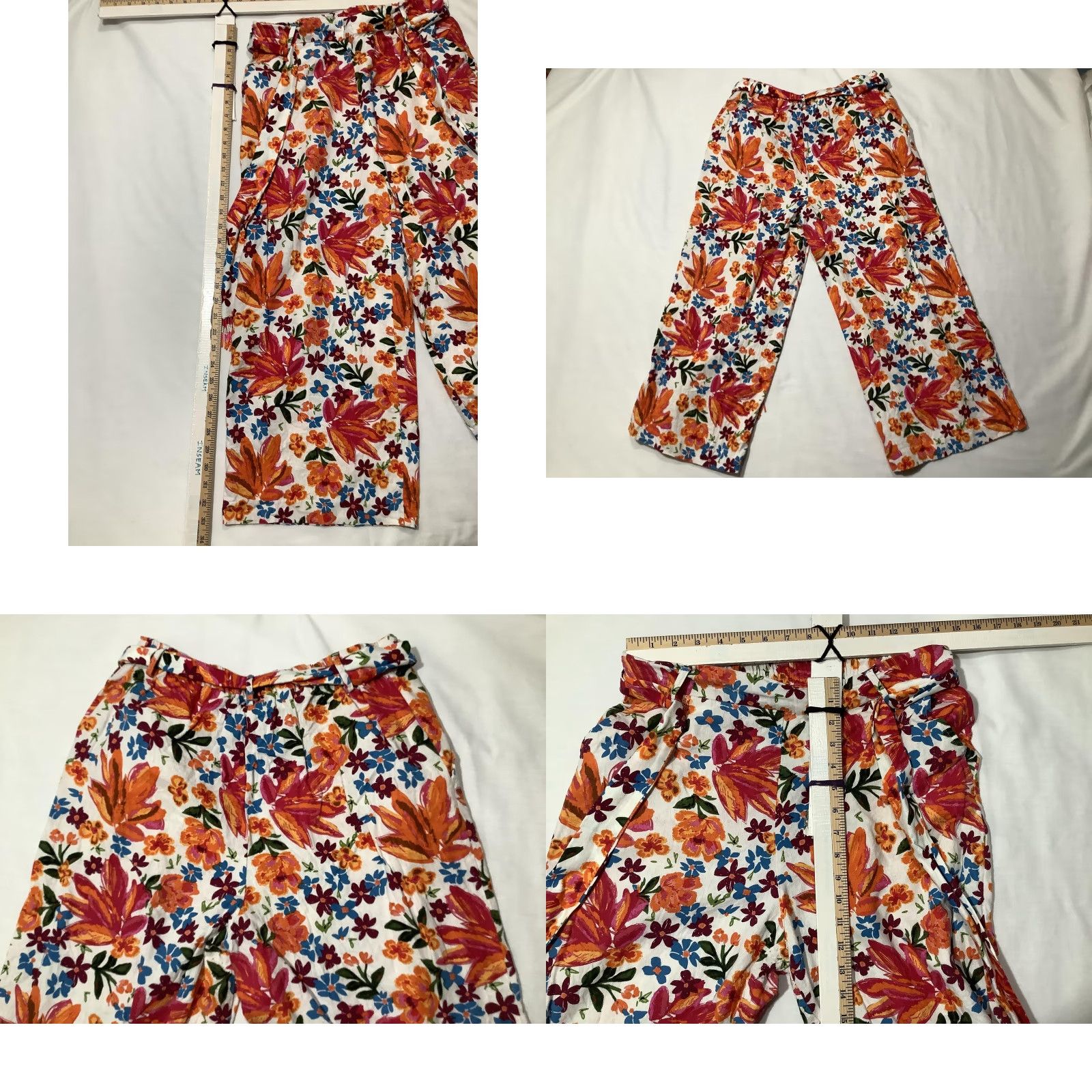 Joie Joie Pants Womens 8 Multicolor Floral Linen Blend Wide-Leg Crop Beaded Tassel Belted Pockets Boho 90s? Size 30" / US 8 / IT 44 - 8 Thumbnail