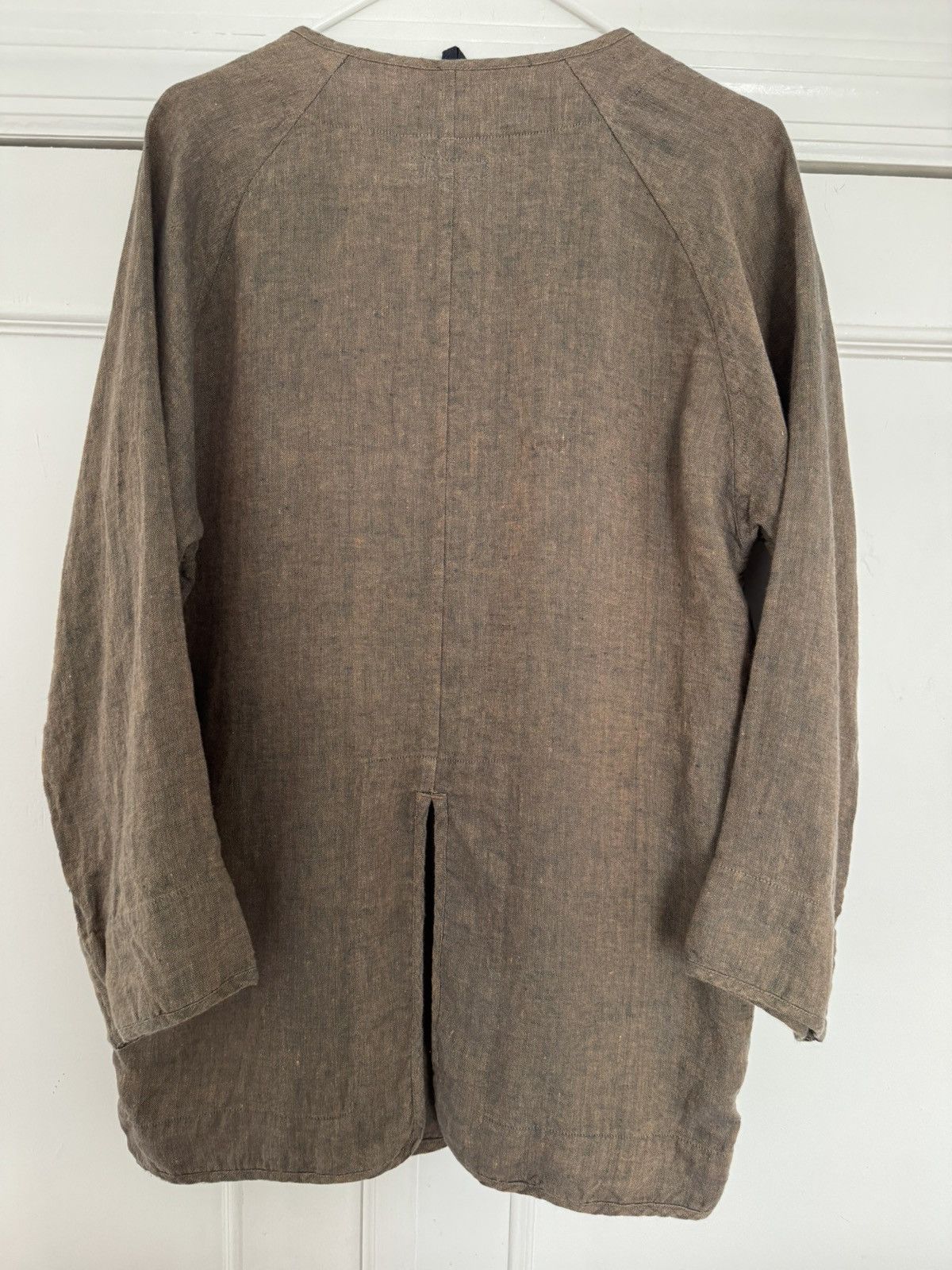 Ts(S) Linen Collarless Easy Jacket Back Slit Brown Navy Chambray Size US S / EU 44-46 / 1 - 8 Thumbnail