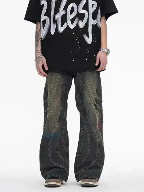Jean Vintage Washed Graffiti Micro Flared Heavy Duty Jeans Size US 32 / EU 48 - 1 Thumbnail