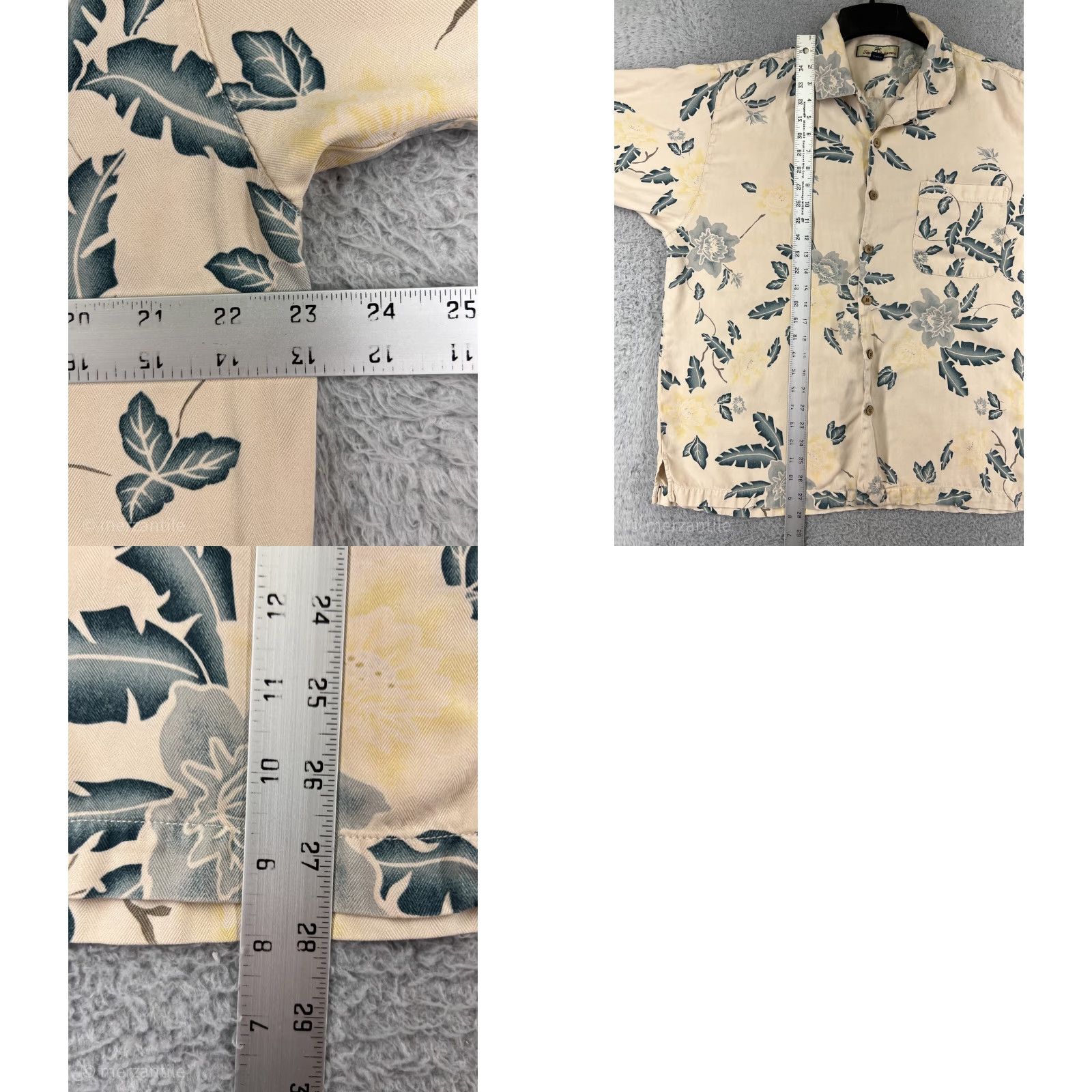 Tommy Bahama Tommy Bahama Shirt Mens Large Beige Floral 100% Silk Herringbone Hawaiian Camp Shirt Size US L / EU 52-54 / 3 - 9 Thumbnail