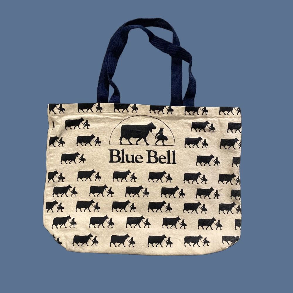 Bell VINTAGE Cotton Tote Bag Purse Ivory Navy Print Bell Ice Cream Blue 1980s Tote & Shopper Womens Men?? Size ONE SIZE - 1 Thumbnail