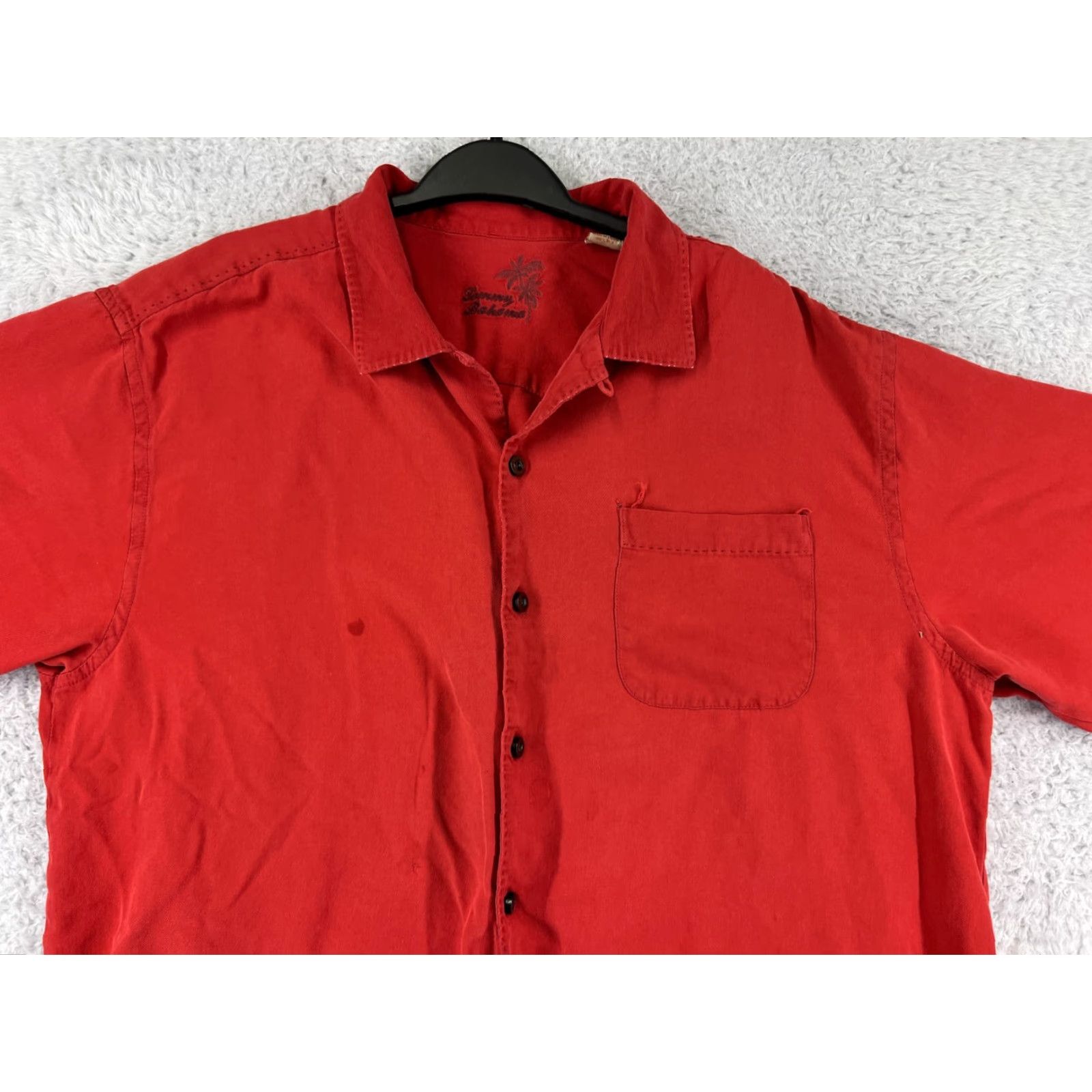 Tommy Bahama VINTAGE Tommy Bahama Shirt Mens Large Red Solid Button Up Silk Hawaiian Camp Beach READ Size US L / EU 52-54 / 3 - 5 Thumbnail