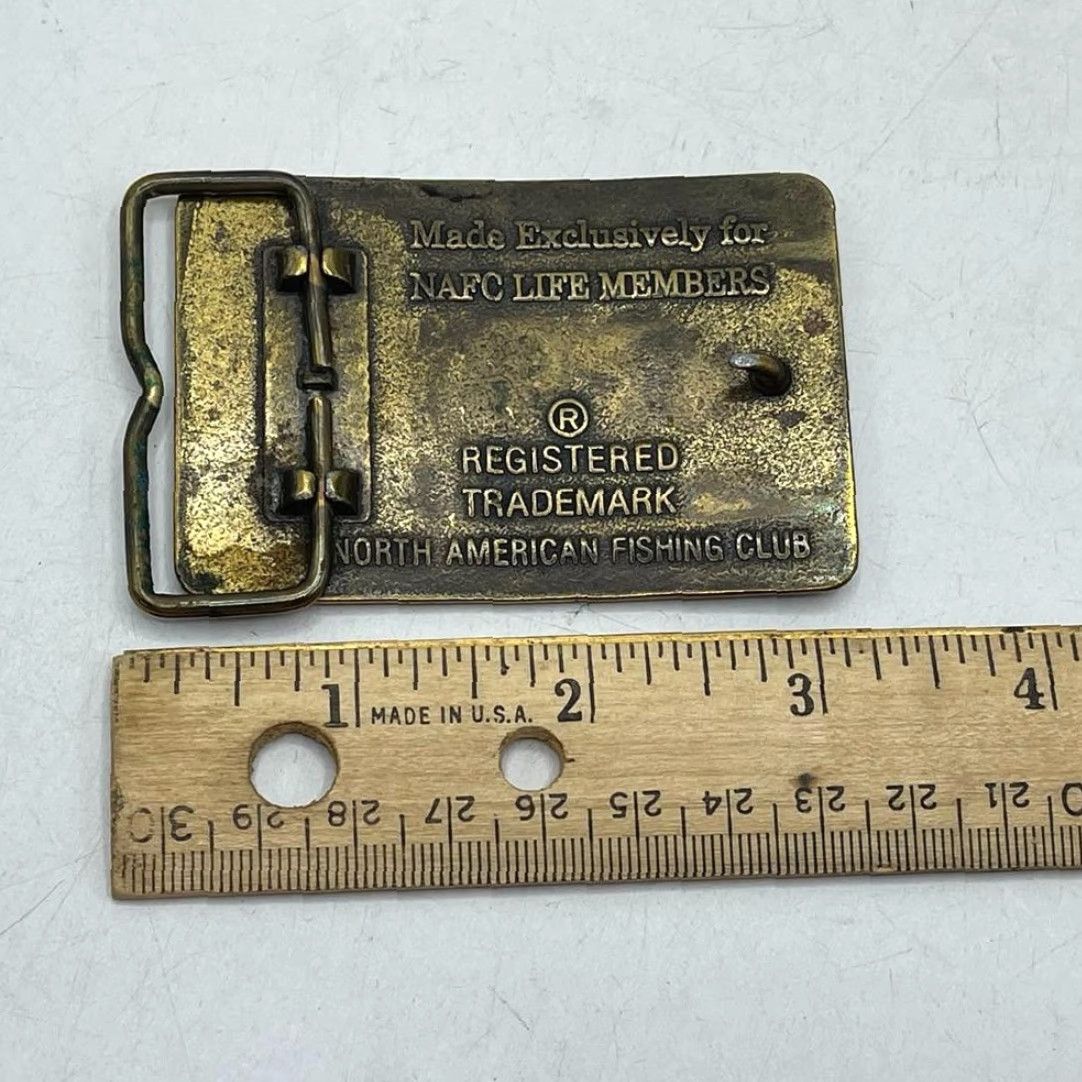 Vintage Life Member North American Fishing Club Brass Belt Buckle Size ONE SIZE - 2 Thumbnail