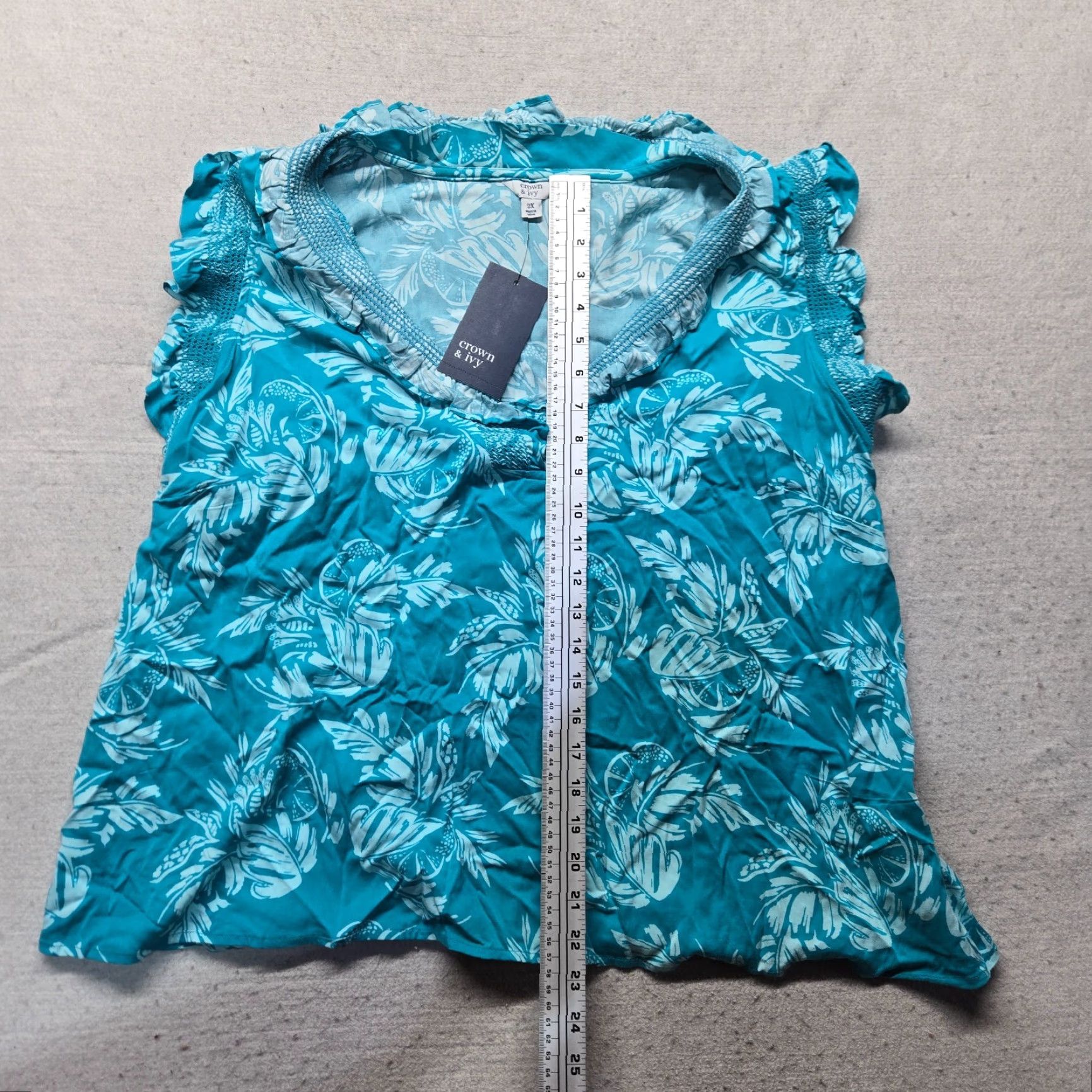 Vintage CROWN & IVY Floral Print Blue Sleeveless Shoulder Shirt Adult Women Plus Size 2X Size XXL / US 16-18 / IT 52-54 - 5 Thumbnail