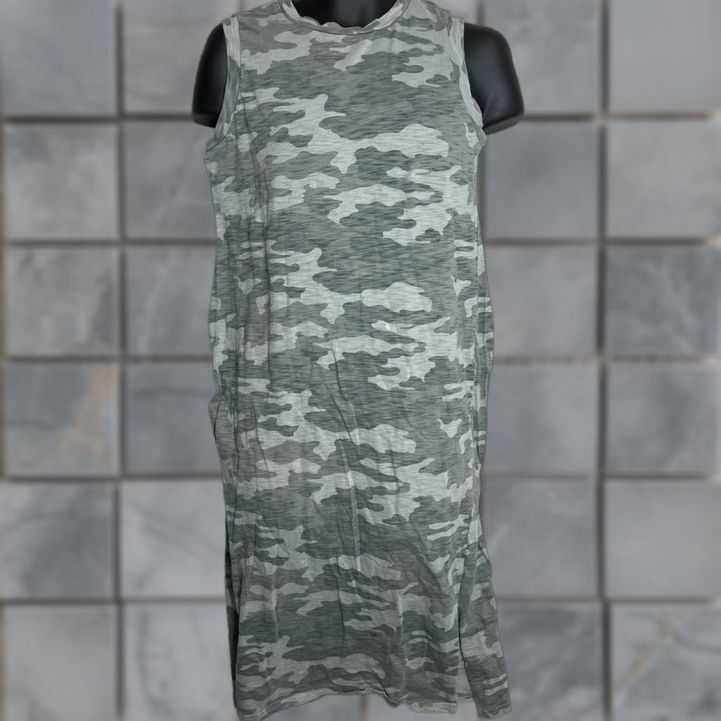 Vintage Universal Thread Dress S Green Camo Midi Tank Cotton Sleeveless Casual STAIN Size S / US 4 / IT 40 - 1 Thumbnail