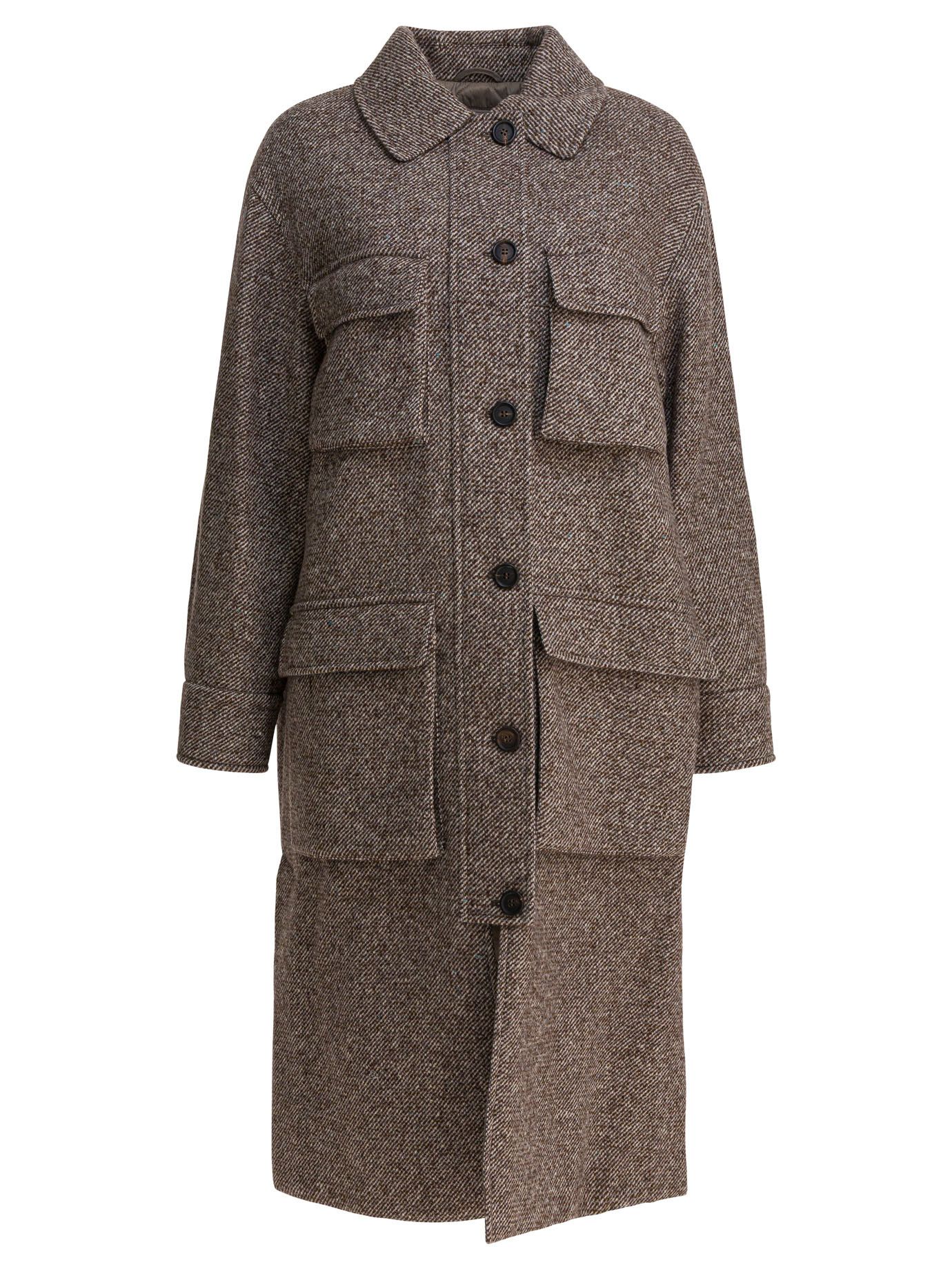 Coat In Diagonal Mélange Of Virgin Wool And Silk