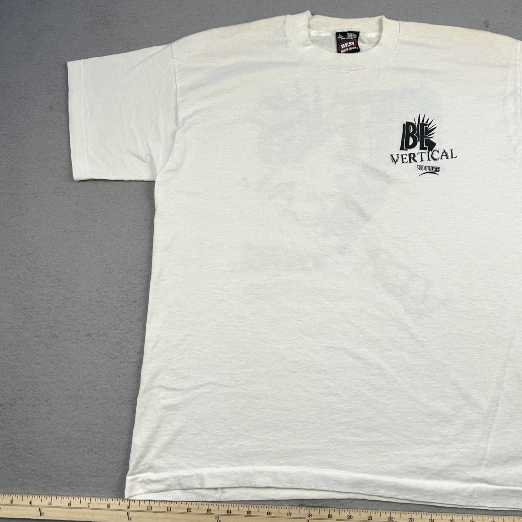 Fruit Of The Loom VINTAGE Be Vertical Graphic Tee Shirt Mens Large White Fruit of the Loom 90s Student Life T-Shirt Size US L / EU 52-54 / 3 - 3 Thumbnail