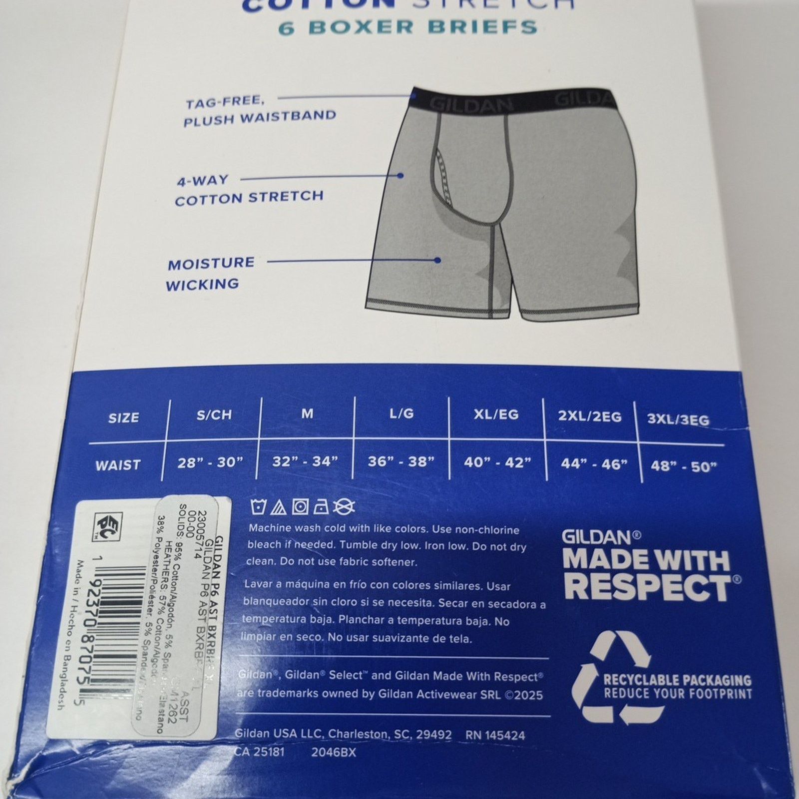 Gildan Gildan Boxer Briefs 6 Pack Men’s 2XL (40"-42") Blue Assort Size 42 - 4 Thumbnail