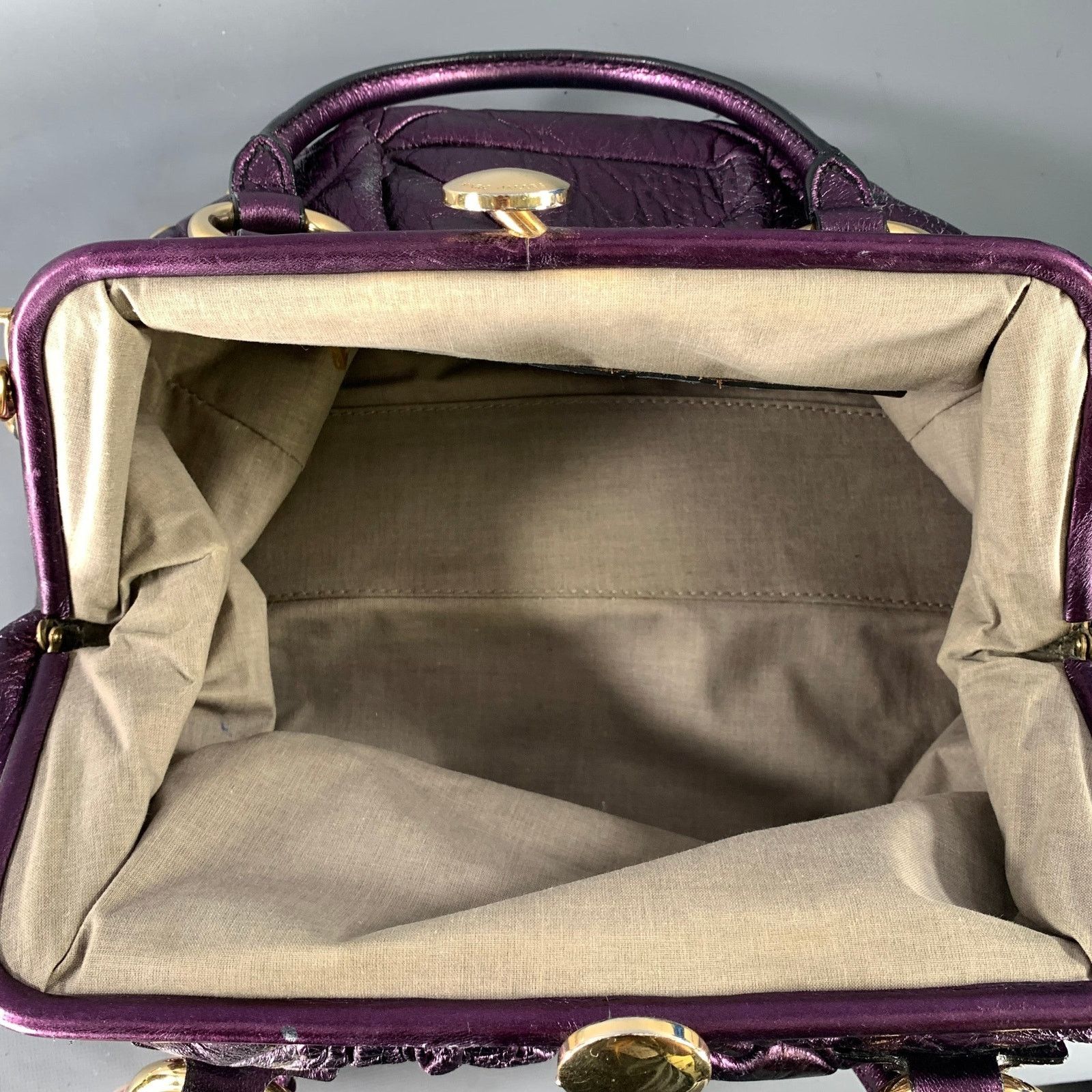 Marc Jacobs MARC JACOBS Purple Metallic Quilted Leather Satchel Size ONE SIZE - 9 Thumbnail
