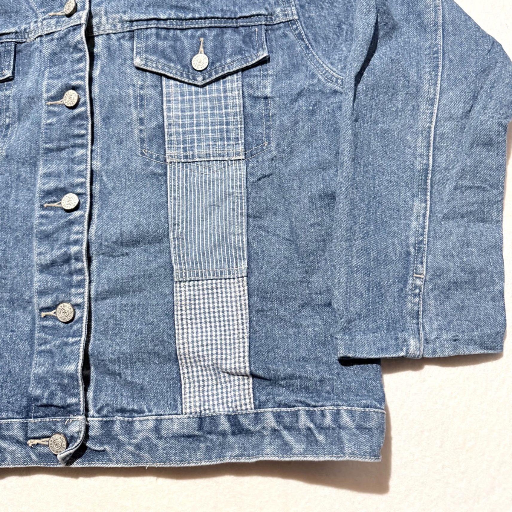 Bill Blass VINTAGE Bill Blass Jacket Blue Womens Plaid Denin Patchwork Trucker Jacket - Large 90s Size US L / EU 52-54 / 3 - 6 Thumbnail