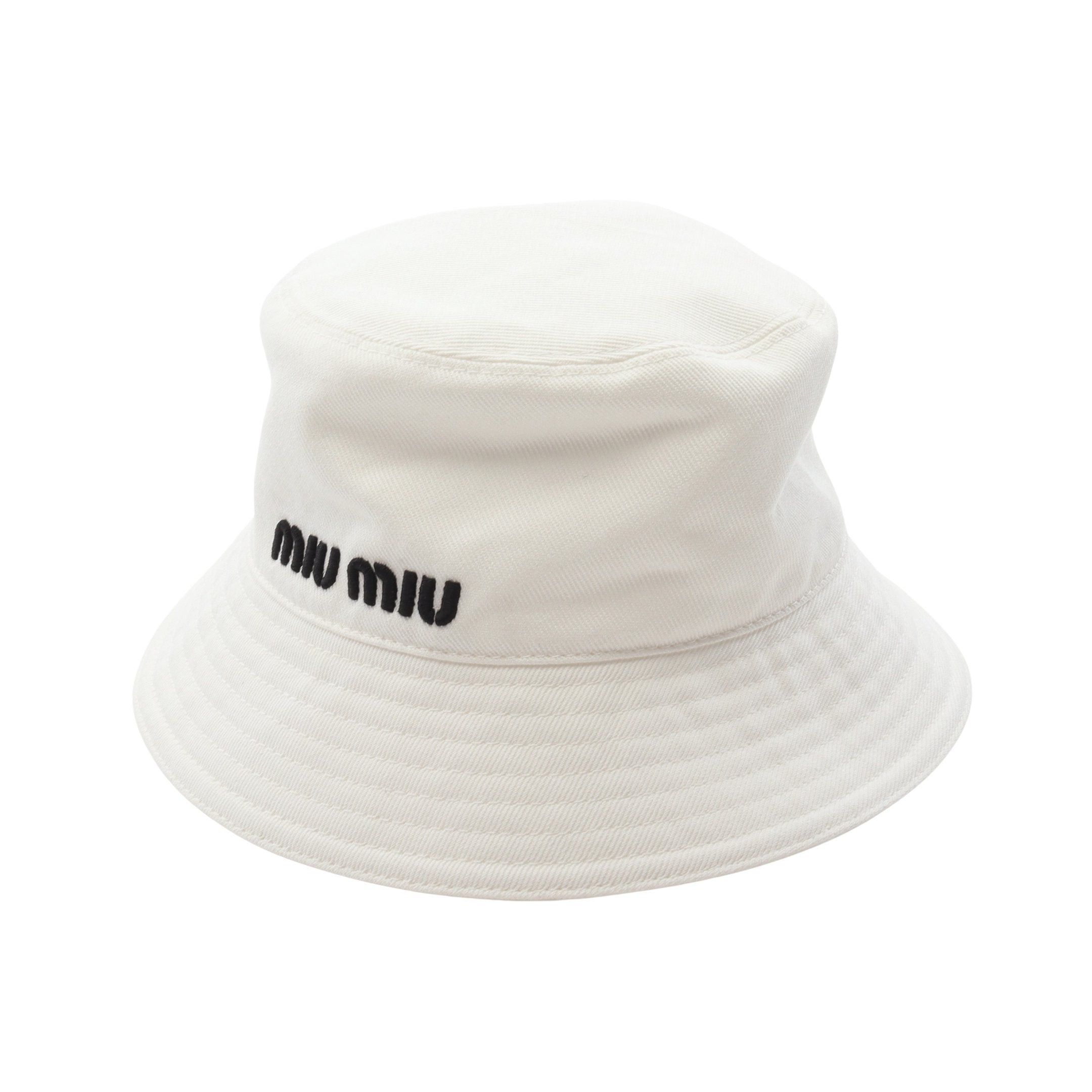 Miu Miu Miu Miu Drill Bucket Hat Cotton White Size ONE SIZE - 1 Thumbnail