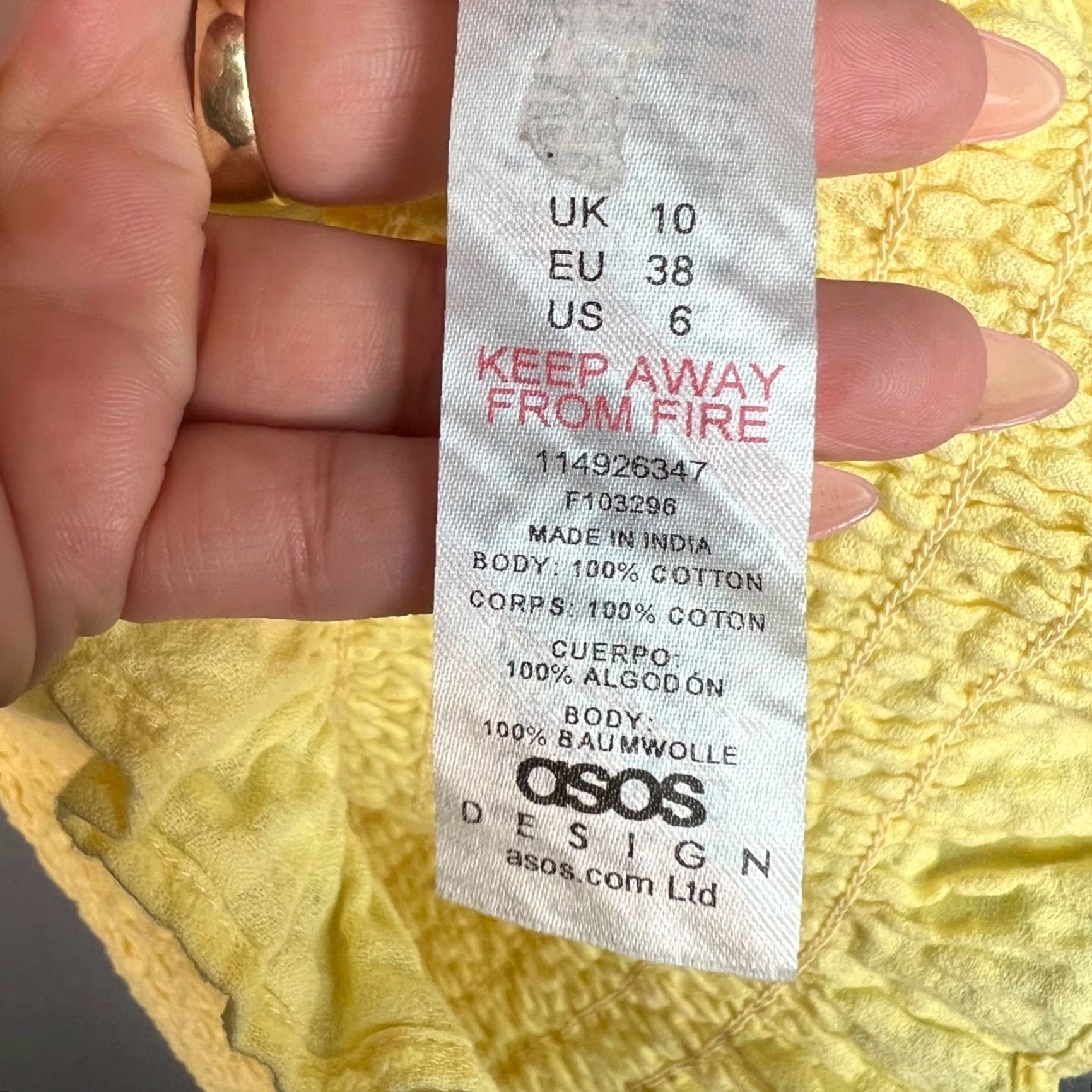 Vintage VINTAGE ASOS Design Women’s Mini Dress Size 6 Off Shoulder Cotton Yellow 90s Size M / US 6-8 / IT 42-44 - 4 Thumbnail