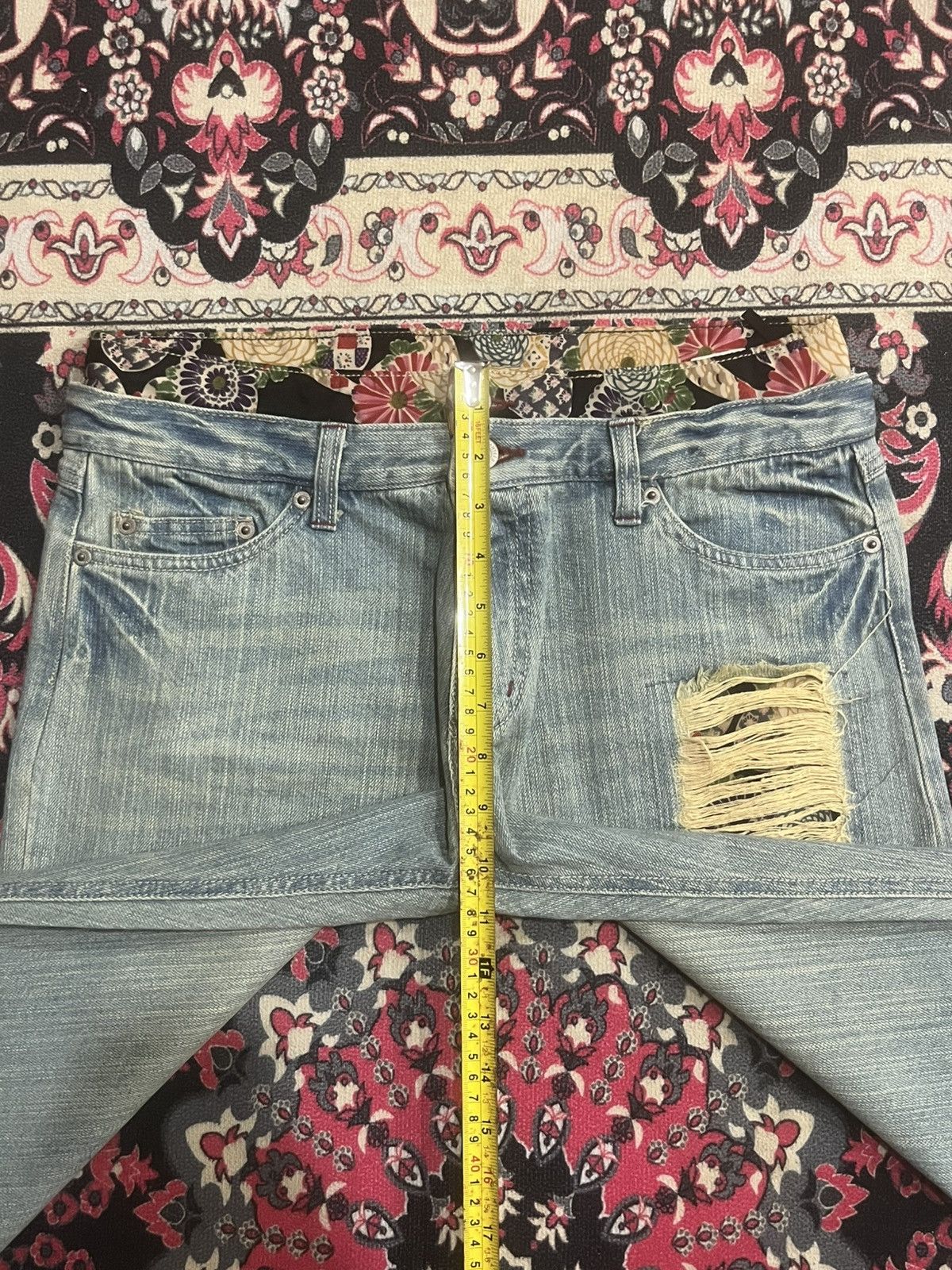 Japanese Brand Vintage Jouer Aux Echecs Double Waist Floral Distressed Jean Size US 30 / EU 46 - 12 Thumbnail