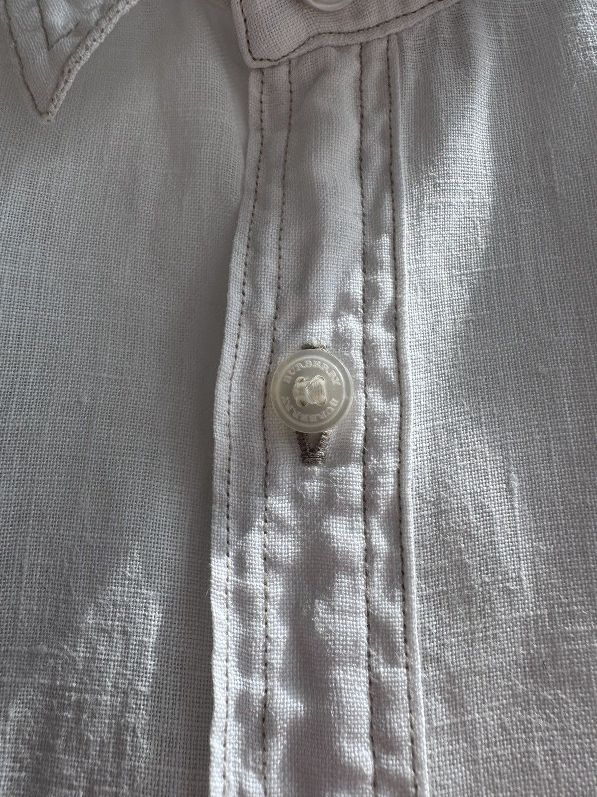 Burberry Burberry Brit White Linen Long Sleeve Pocket Shirt Luxury Size US M / EU 48-50 / 2 - 6 Thumbnail