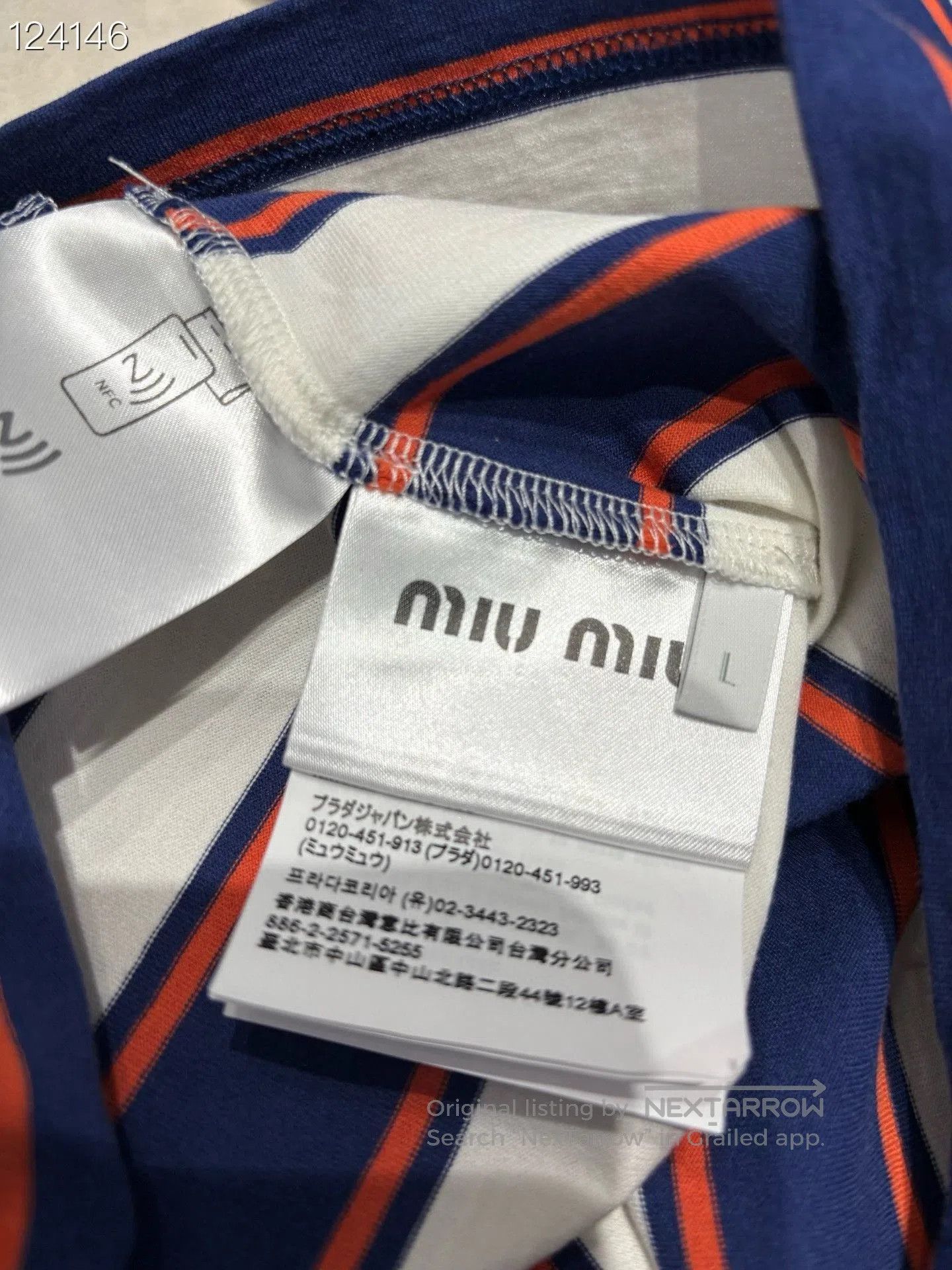 Miu Miu Miu Miu Blue White Striped T. Size L / US 10 / IT 46 - 4 Thumbnail