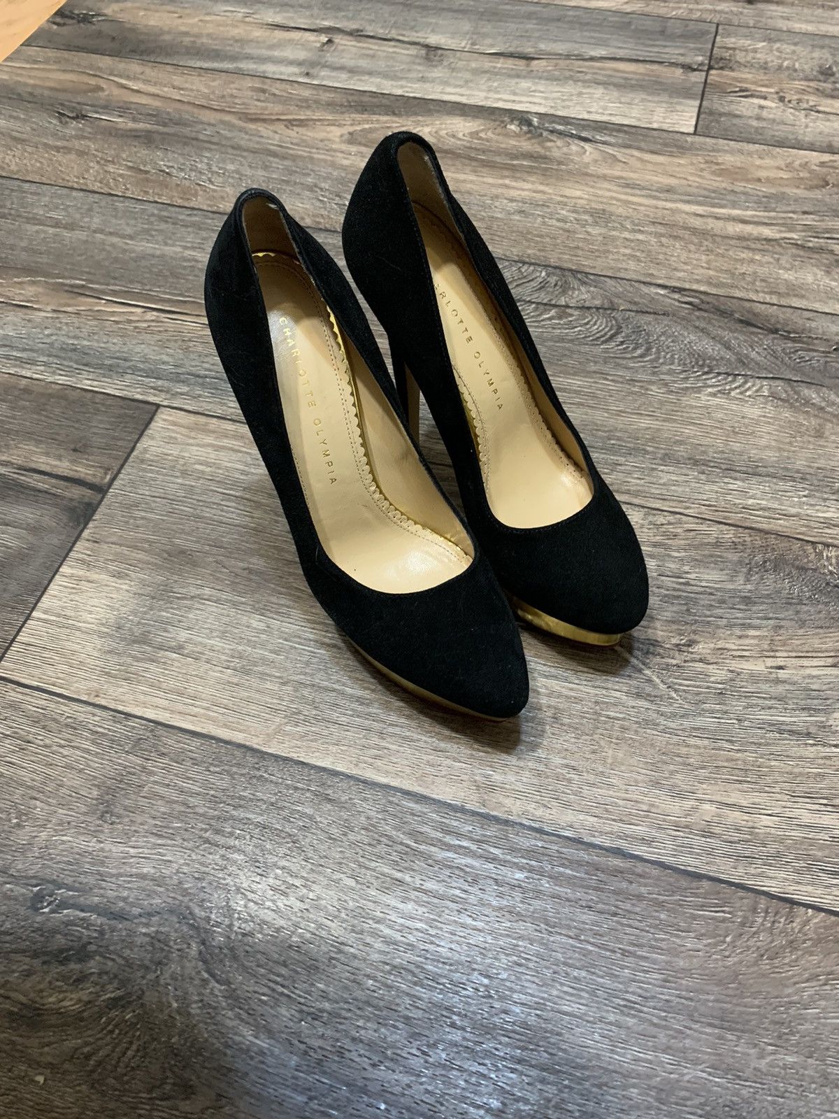 Charlotte Olympia × Designer Charlotte Olympia Dolly Platform Pumps Black Suede Heels Size US 8.5 / IT 38.5 - 3 Thumbnail