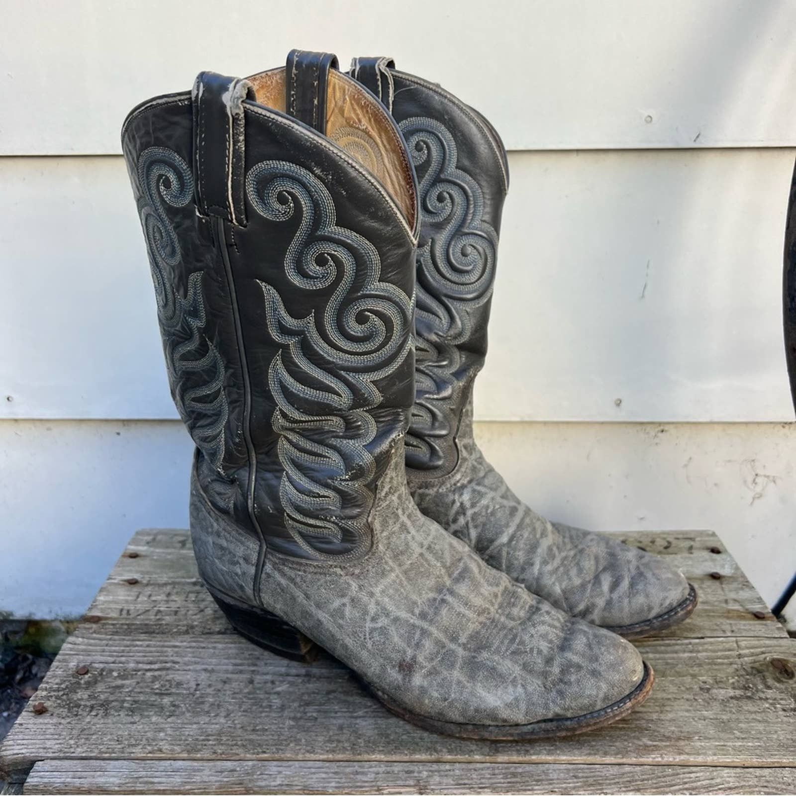 Tony Lama Tony Lama Black Label Gray Elephant Leather Cowboy Boots ...