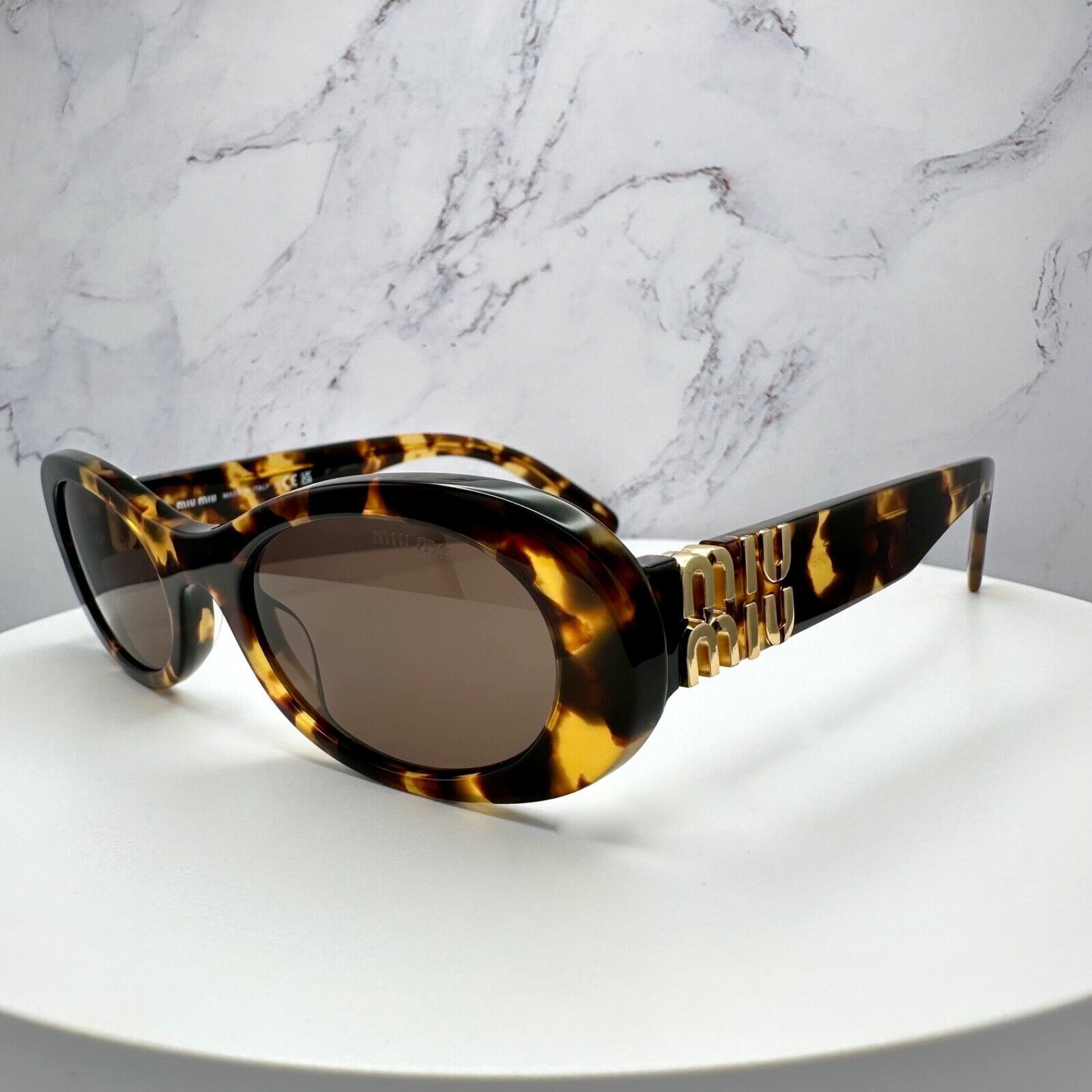 Miu Miu NEW MIU MIU Sunglasses Brown Oval Gold Size ONE SIZE - 14 Thumbnail