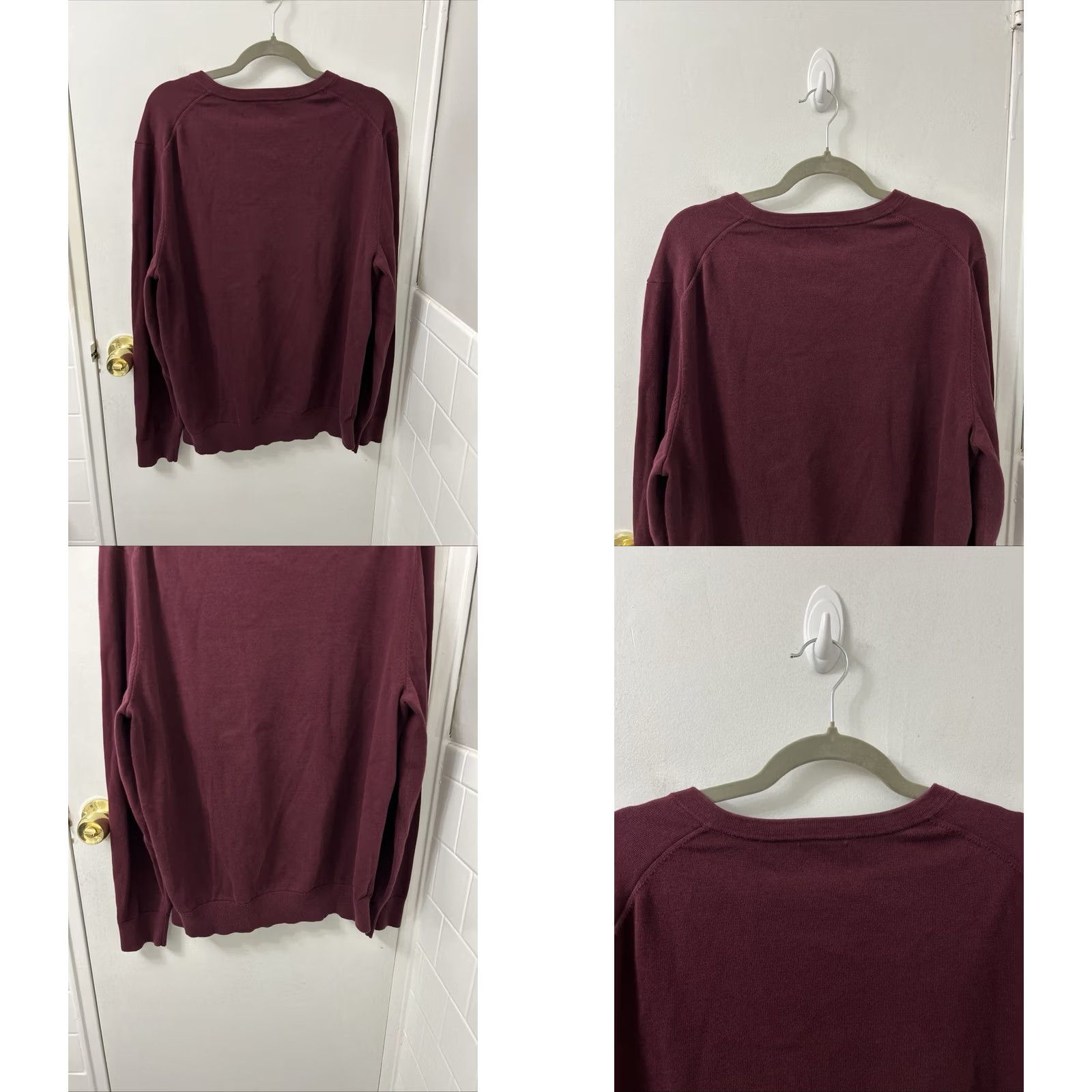 Lands' End Lands' End Mens Sweater Pullover V-Neck 100% Cotton Burgundy Maroon L Large Knit Long Sleeve Classic Modern Size US L / EU 52-54 / 3 - 8 Thumbnail