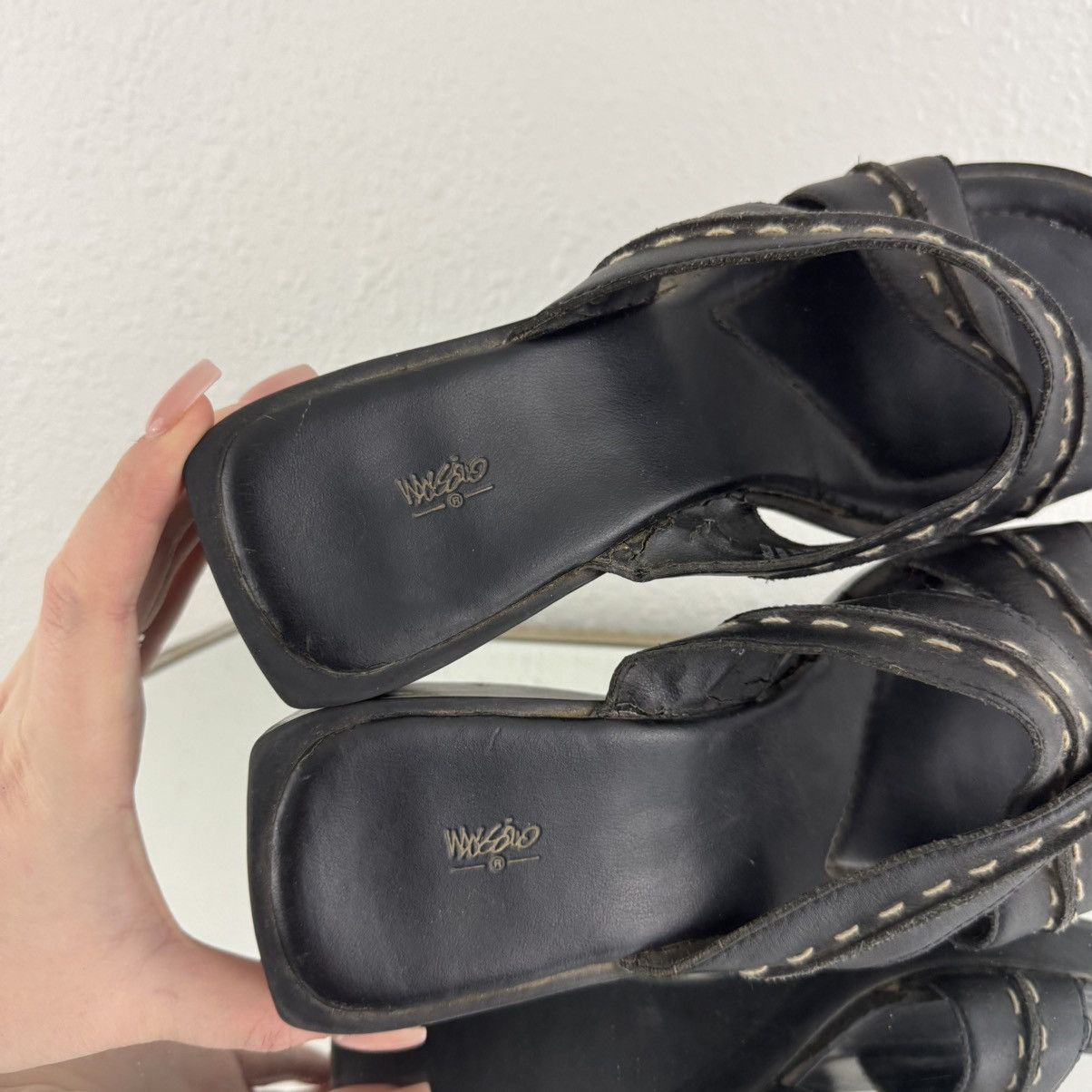 Vintage MOSSIMO Vintage Y2K Black Leather Chunky Platform Sandals Size US 8 / IT 38 - 14 Thumbnail